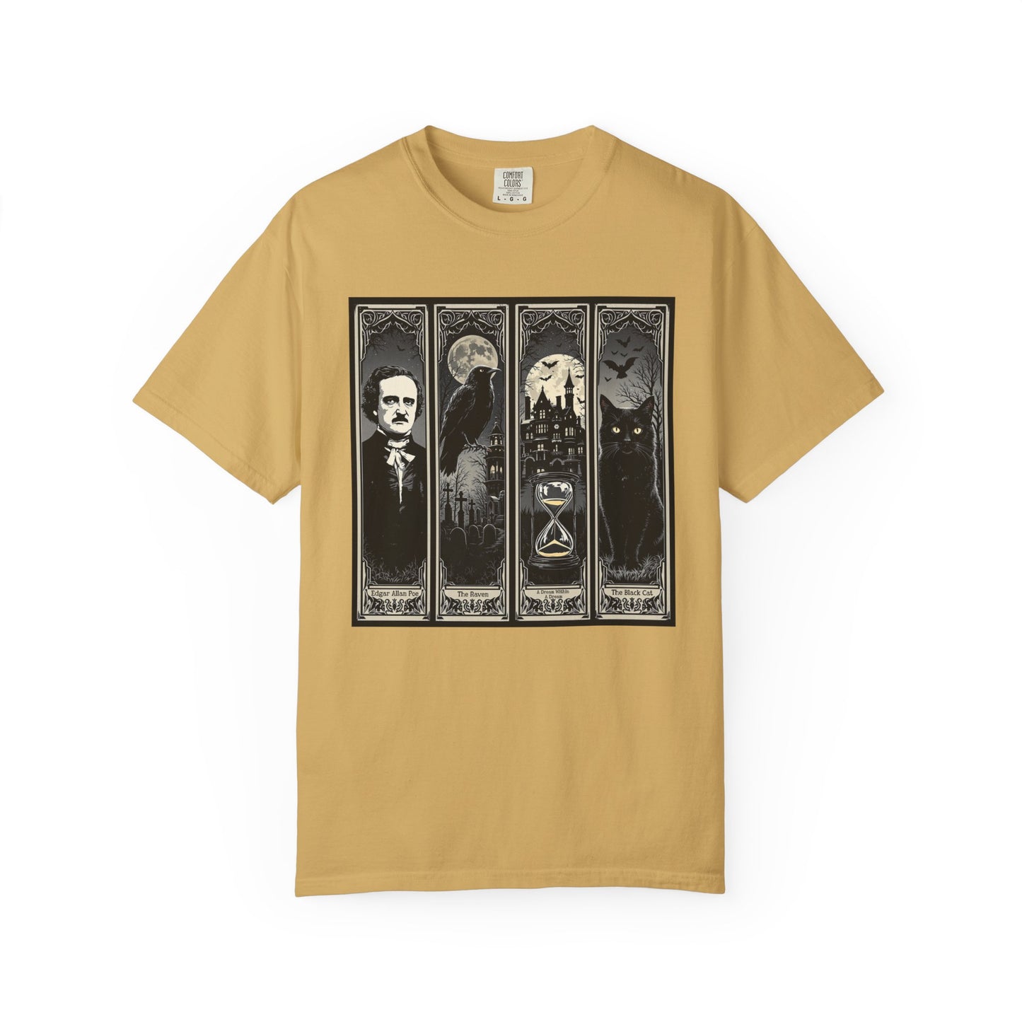Edgar Allan Poe T-Shirt Gothic Graphic Tee The Raven Nevermore Quote Horror Literature Shirt Dark Academia Aesthetic Halloween Party Gift T-Shirt Printify Mustard S