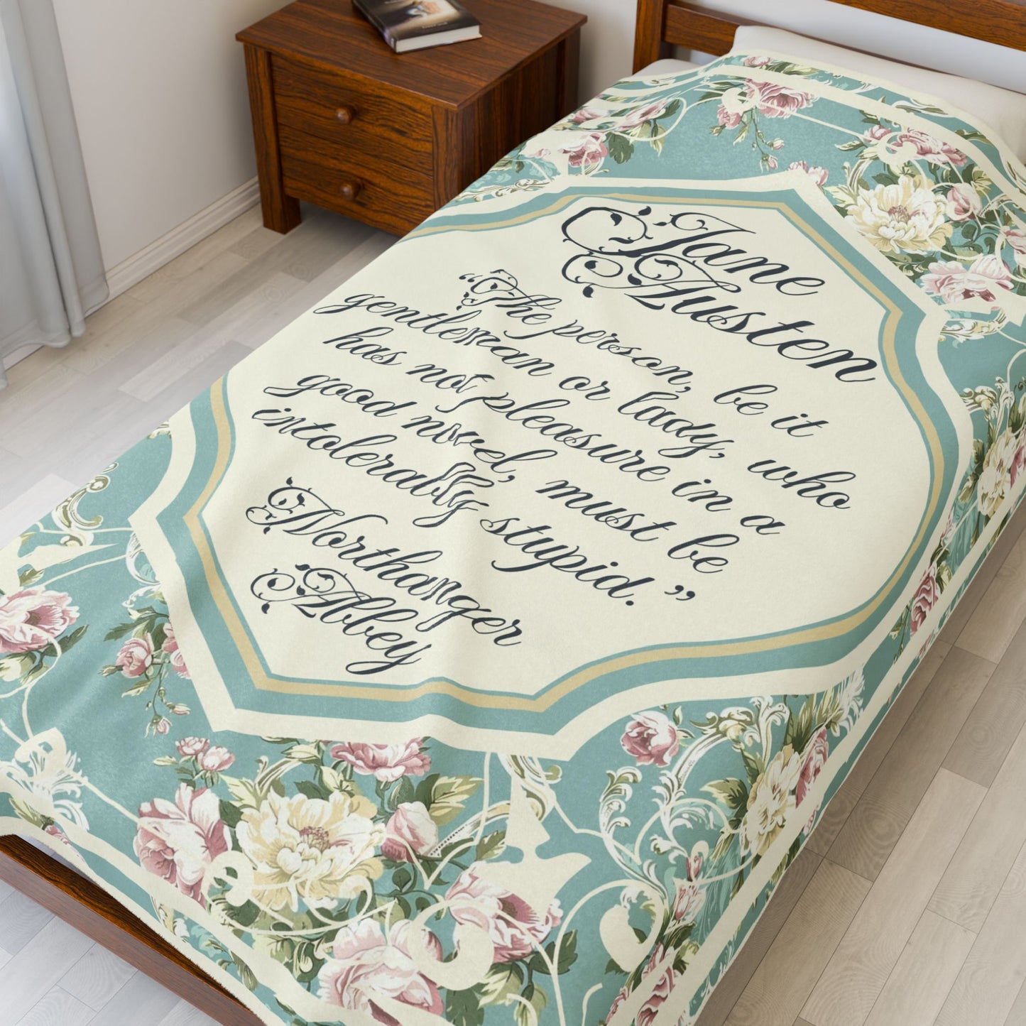 Jane Austen Quote Cozy Literary Velveteen Blanket - Perfect for Book Lovers, Gifts for Sisters, Home Decor, Reading Nook, Cozy Nights All Over Prints Printify