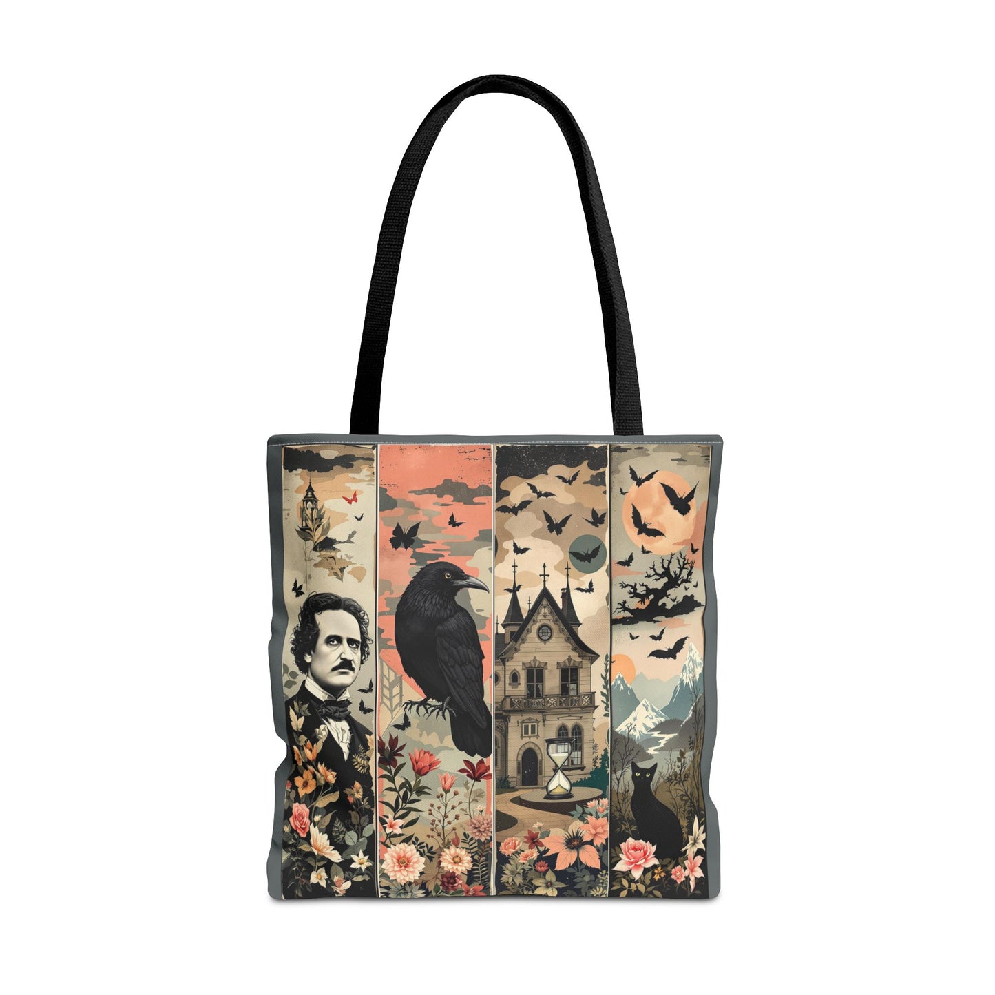 Edgar Allan Poe Tote Bag Gothic Literary Gift for Book Lover Dark Academia Macabre Accessory Halloween Tote Fall School Bag for Poetember Bags Printify 18" × 18'' Black