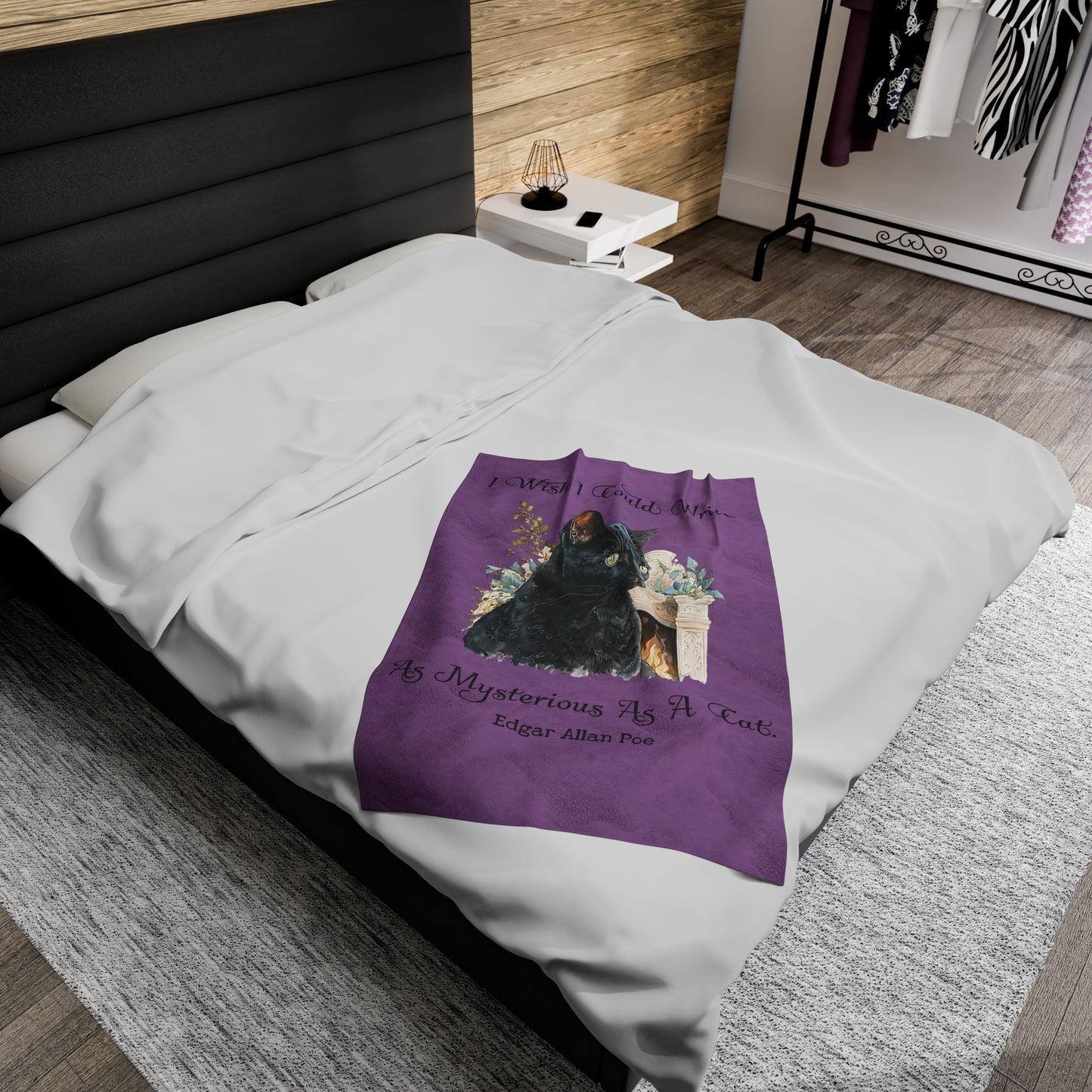 Edgar Allan Poe, The Black Cat Throw Blanket, Soft Book Lover Reading Blanket, Gothic Dark Academia, Horror Movie Watching Plush, Fairycore All Over Prints Printify