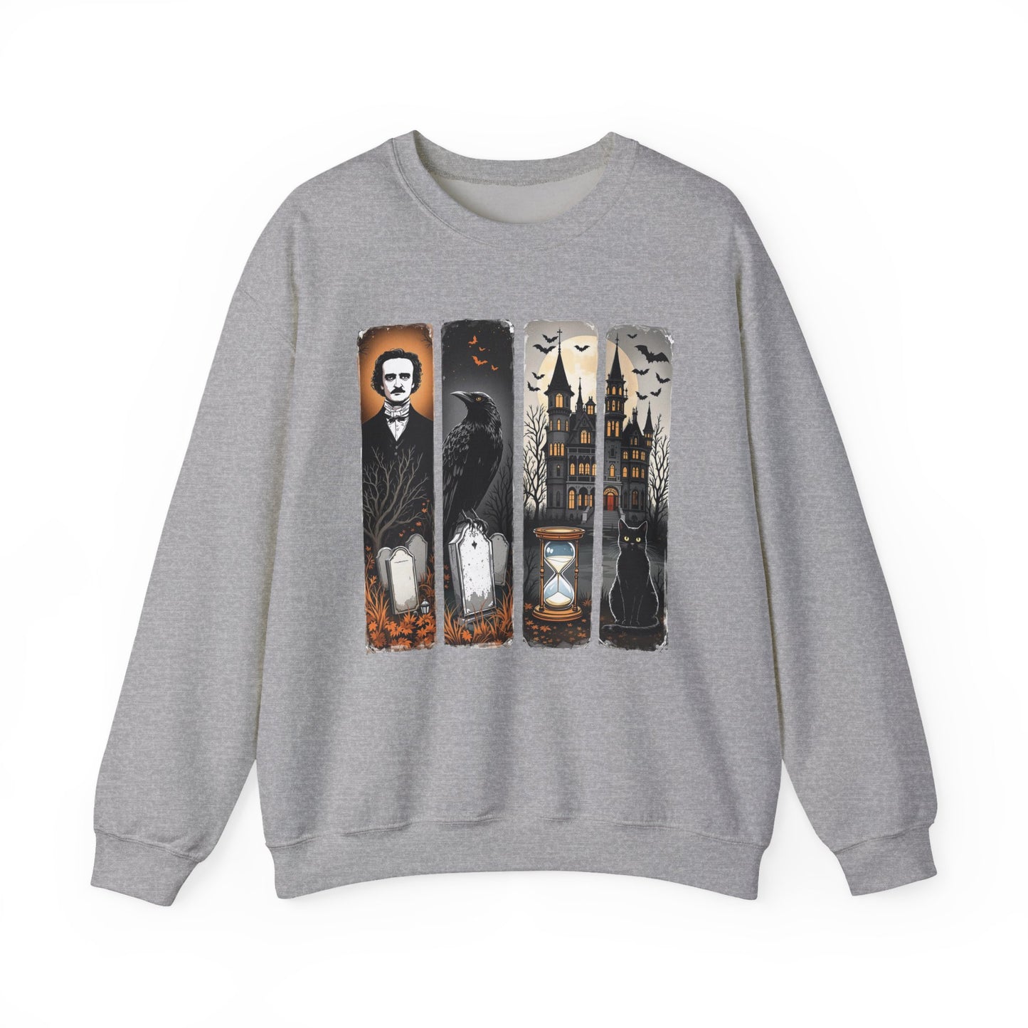 Edgar Allan Poe Sweatshirt The Raven Nevermore Gothic Horror Sweater Dark Academia Macabre Halloween Gift for Book Lovers Birthday Christmas Sweatshirt Printify Sport Grey S