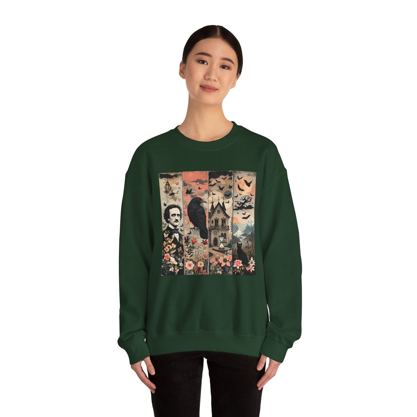 Edgar Allan Poe Sweatshirt The Raven Nevermore Gothic Horror Sweater Dark Academia Macabre Halloween Gift for Book Lovers Birthday Christmas
