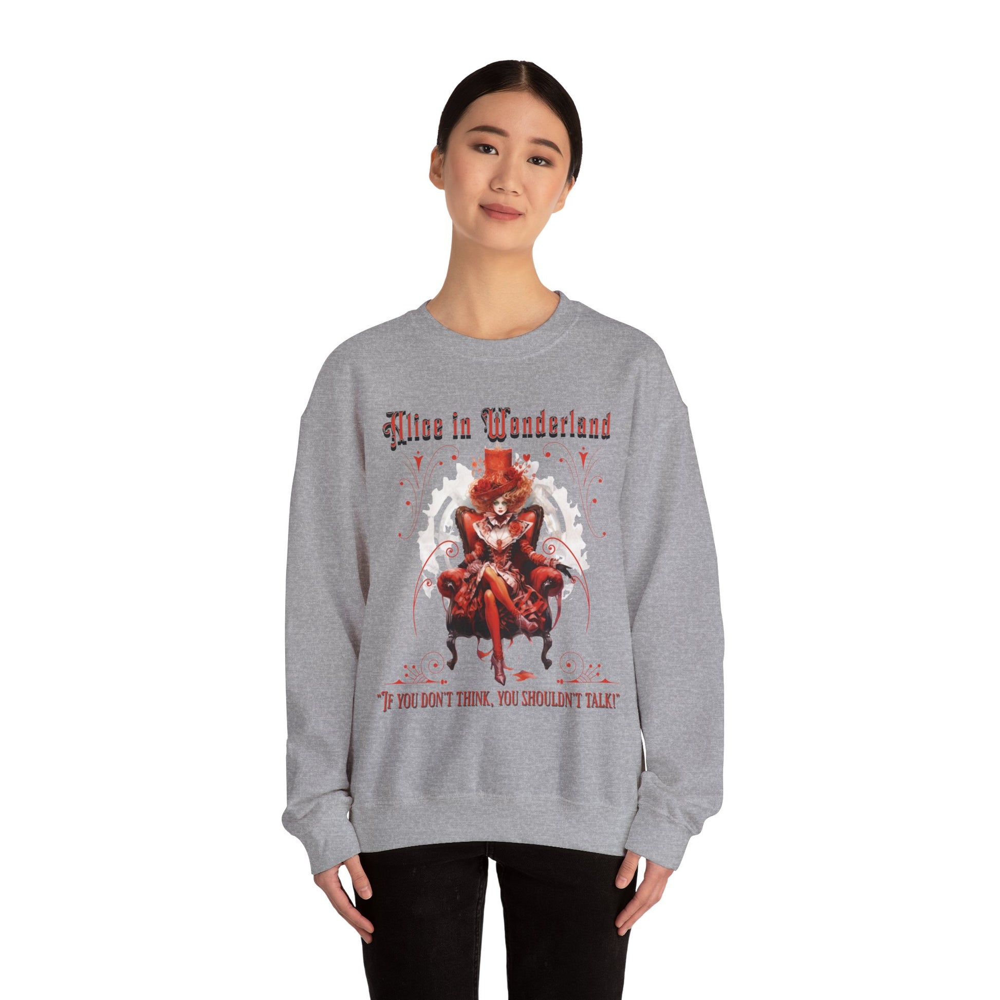 Queen of Hearts Sweatshirt, Alice In Wonderland Lewis Carroll Whimsigoth Academia Sweater Mad Hatter Tea Party Tee Bookish Booktok Gift Sweatshirt Printify