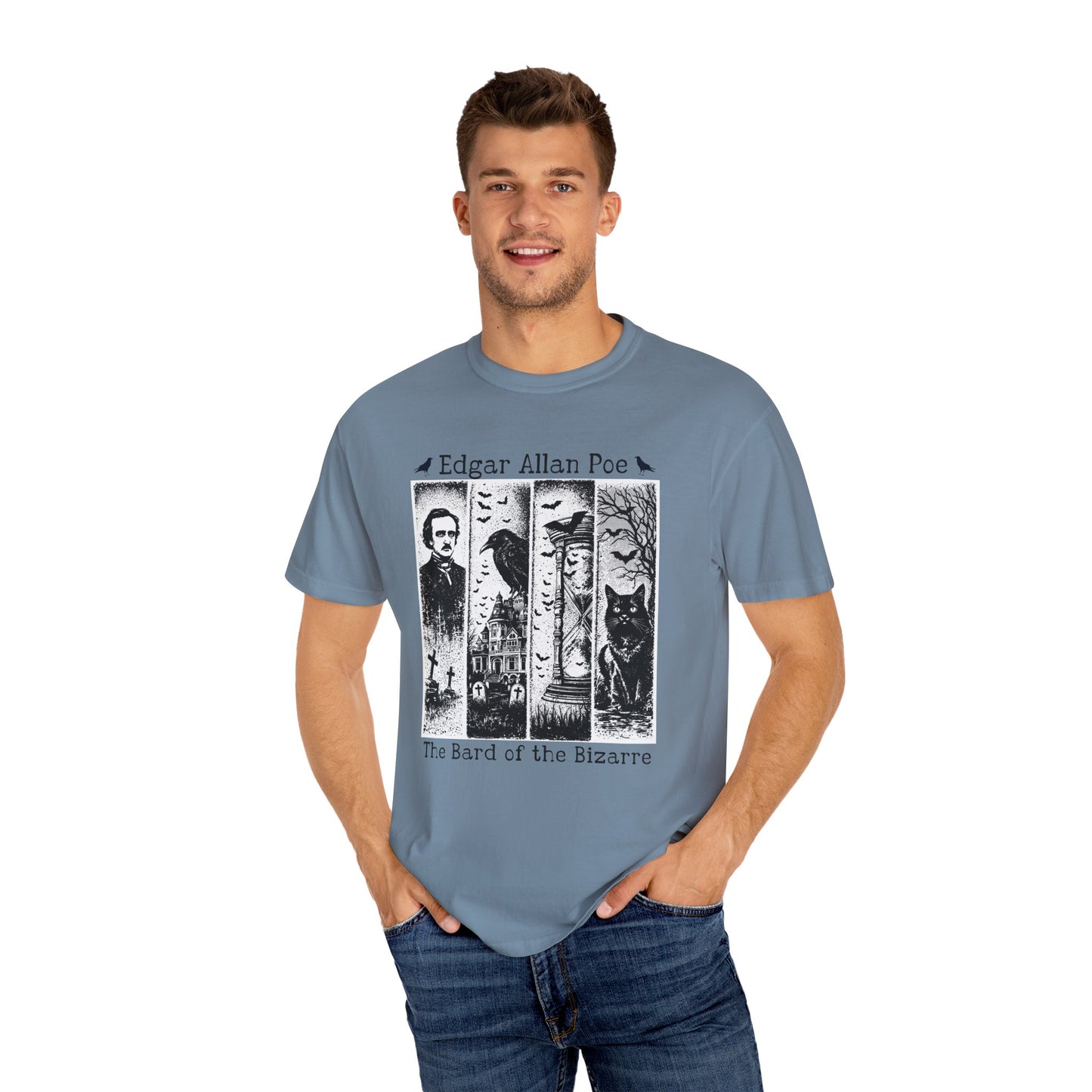 Edgar Allan Poe T-Shirt Gothic Graphic Tee The Raven Nevermore Quote Horror Literature Shirt Dark Academia Aesthetic Halloween Party Gift