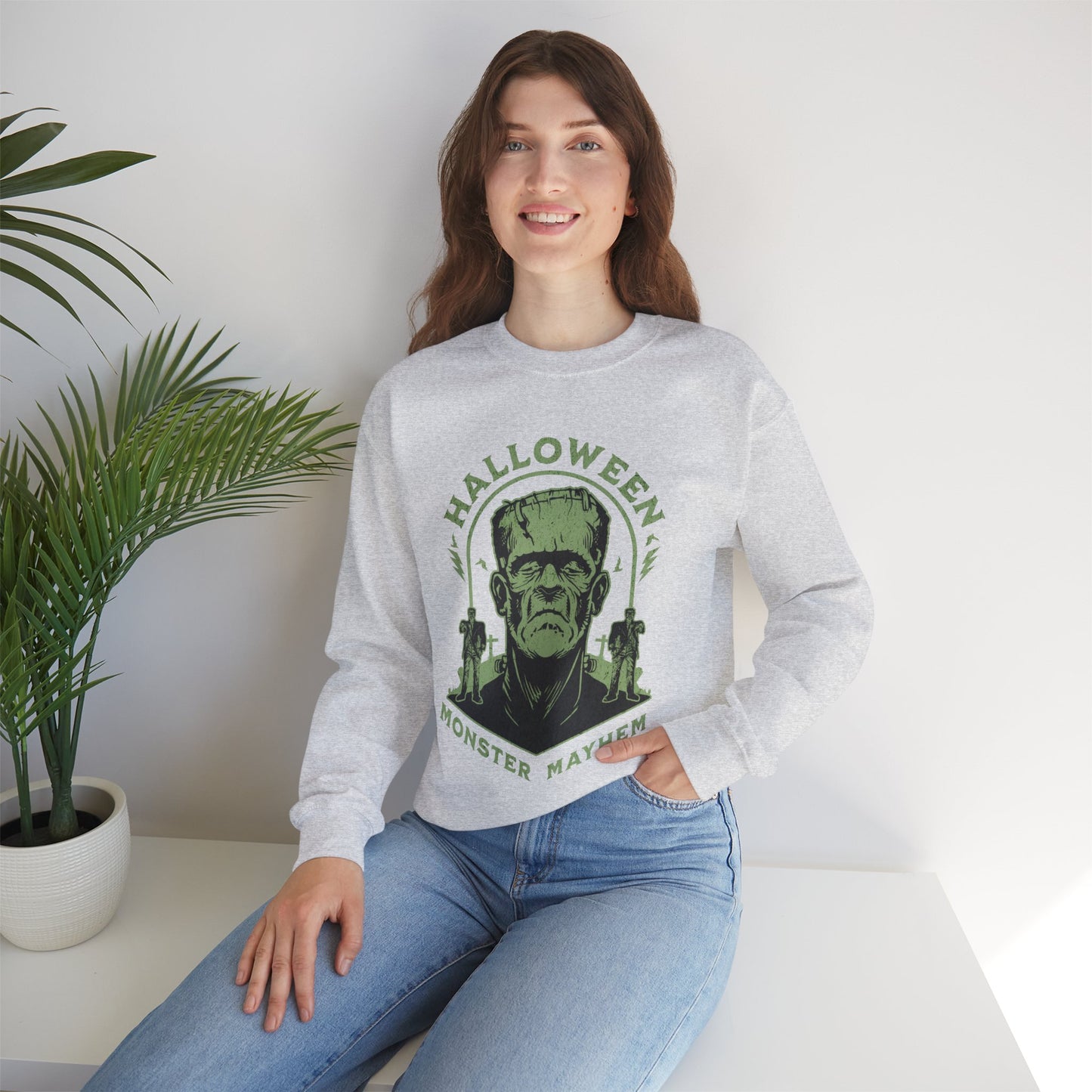 Vintage Halloween Frankenstein Monster Graphic Sweatshirt, Creepy Spooky Book Lover Gift, Horror Movie, Fall Festival Party Sweater. Sweatshirt Printify