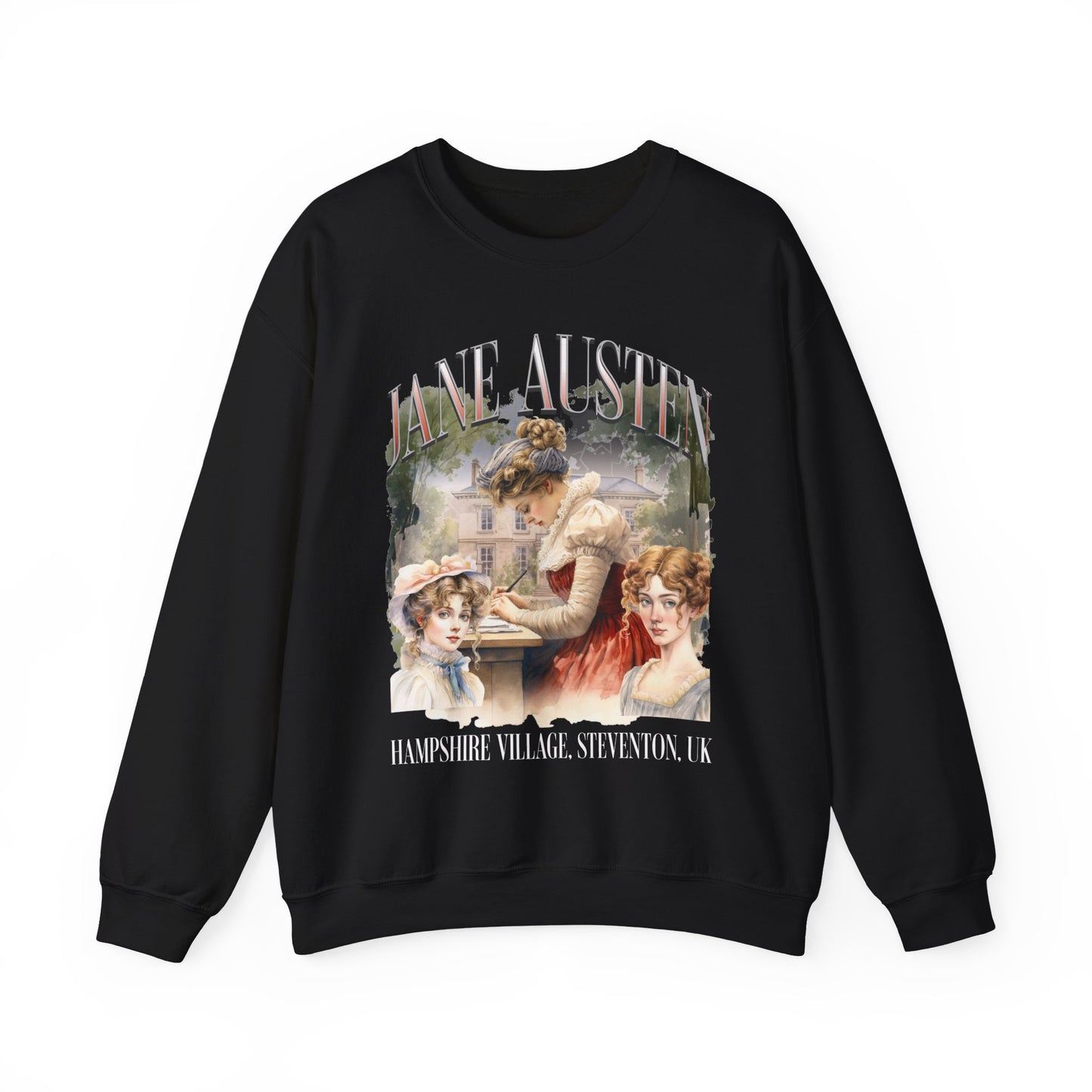 Retro Jane Austen Unisex Heavy Blend™ Crewneck Sweatshirt Sweatshirt Printify S Black