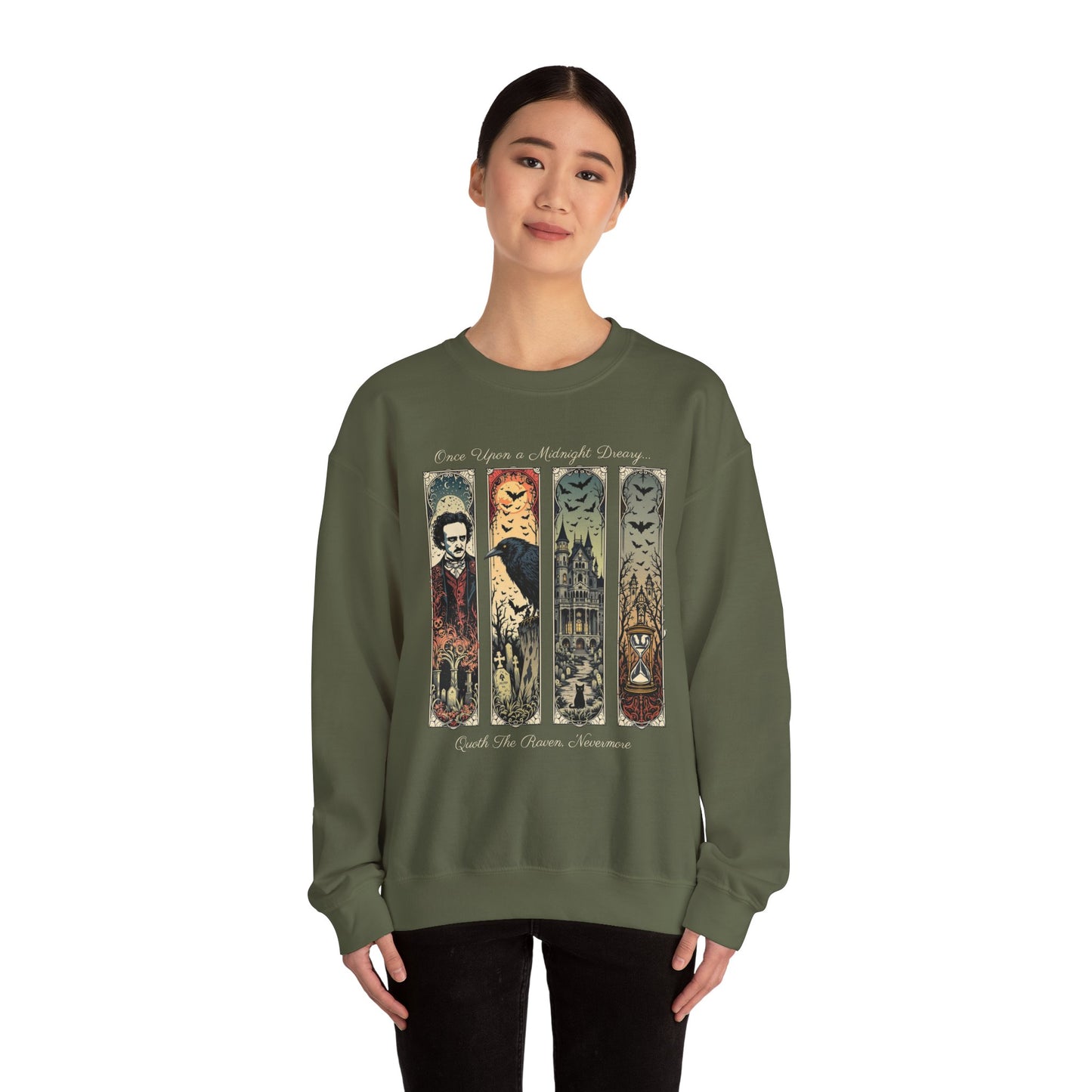 Edgar Allan Poe Sweatshirt The Raven Nevermore Gothic Horror Sweater Dark Academia Macabre Halloween Gift for Book Lovers Birthday Christmas