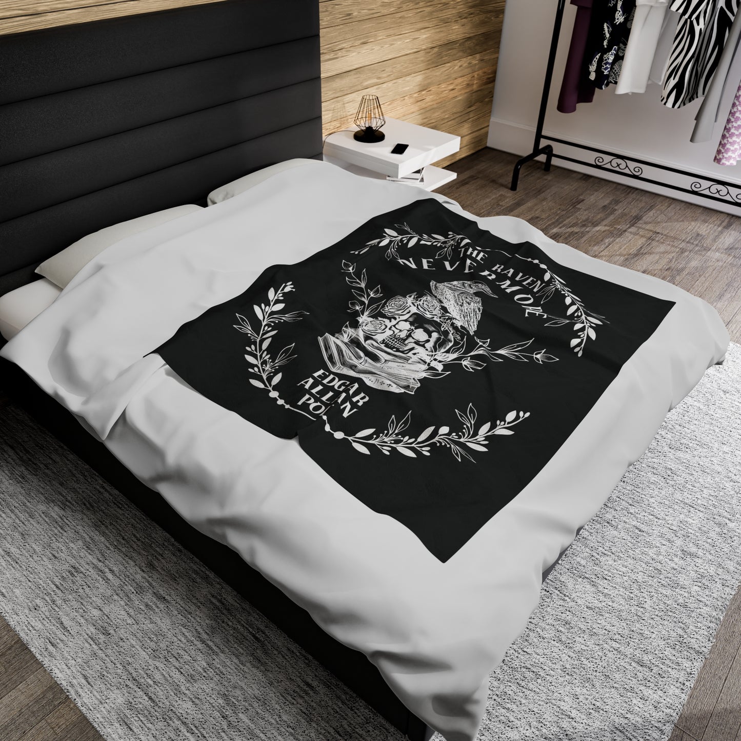 Edgar Allan Poe, Nevermore The Raven Throw Blanket, Book Lover Reading Blanket, Gothic, Light, Dark Academia, Horror Movie Watching Blanket All Over Prints Printify