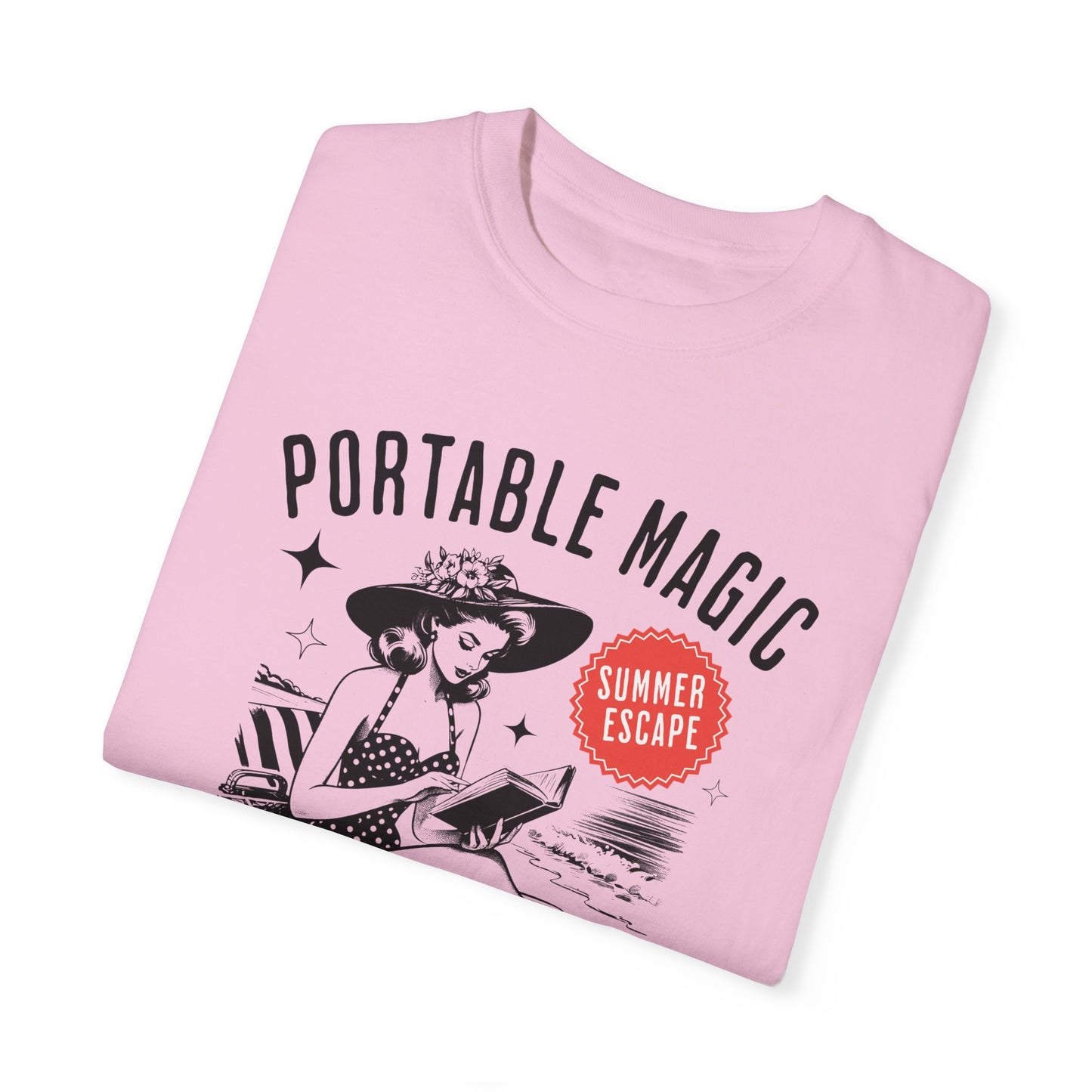 Portable Magic Book TShirt Retro Book Girl Summer Shirt Reader Lover Beach Bookish Gift For Vacation Romance Fantasy Reader Book Club Gifts T-Shirt Printify