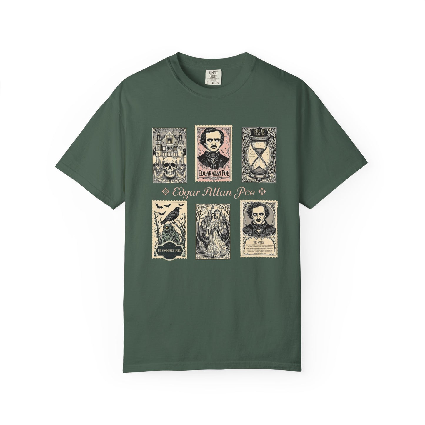 Edgar Allan Poe T-Shirt Gothic Graphic Tee The Raven Nevermore Quote Horror Literature Shirt Dark Academia Aesthetic Halloween Party Gift T-Shirt Printify Blue Spruce S