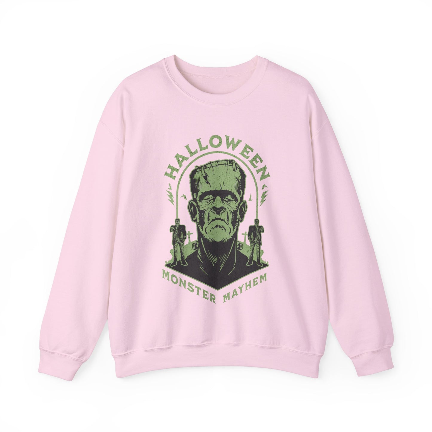 Vintage Halloween Frankenstein Monster Graphic Sweatshirt, Creepy Spooky Book Lover Gift, Horror Movie, Fall Festival Party Sweater. Sweatshirt Printify S Light Pink