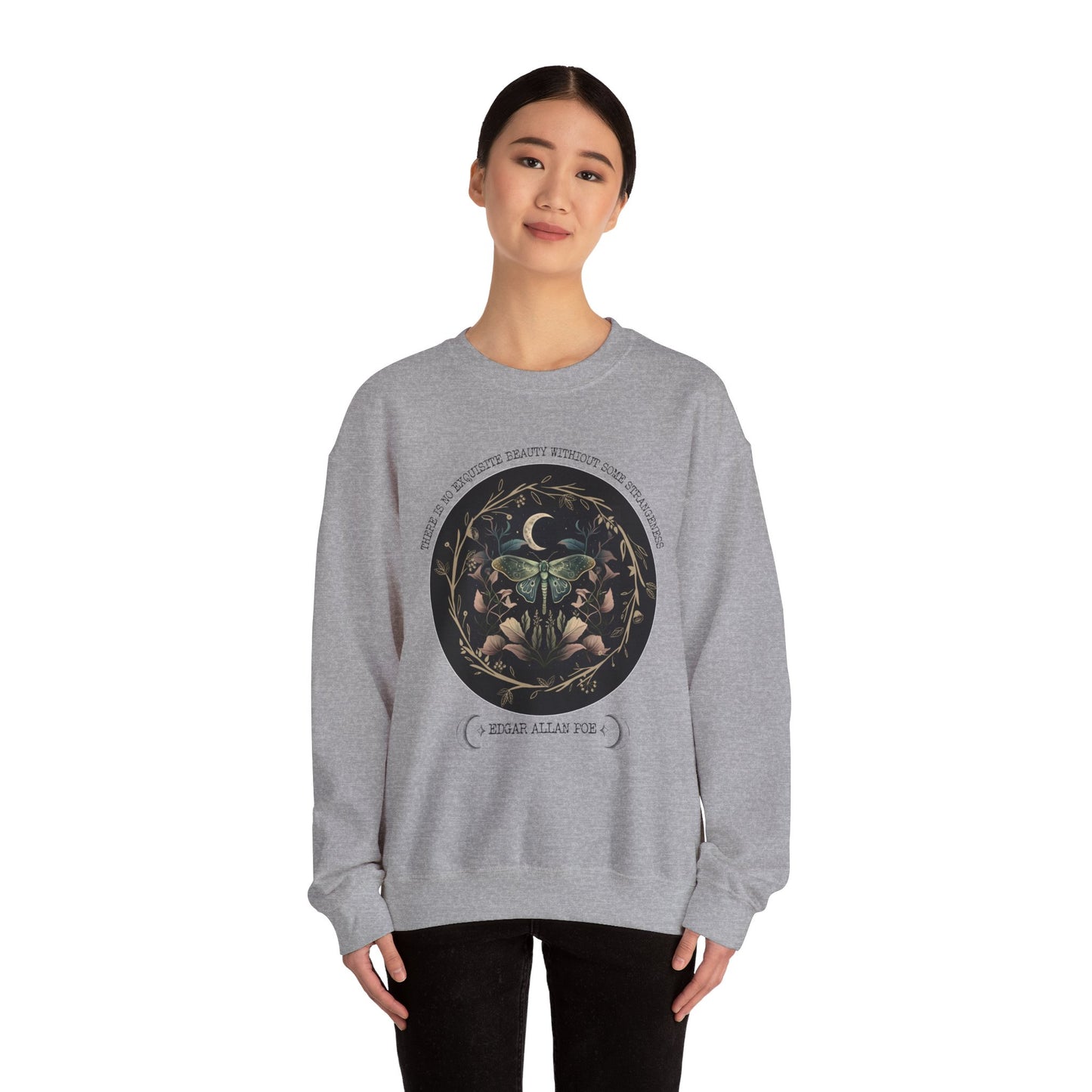 Edgar Allan Poe, Fairycore Night Garden Sweatshirt, Book Lover, Haunting Gothic Botanical Gift, Light, Dark Academia, Literature Sweater Sweatshirt Printify