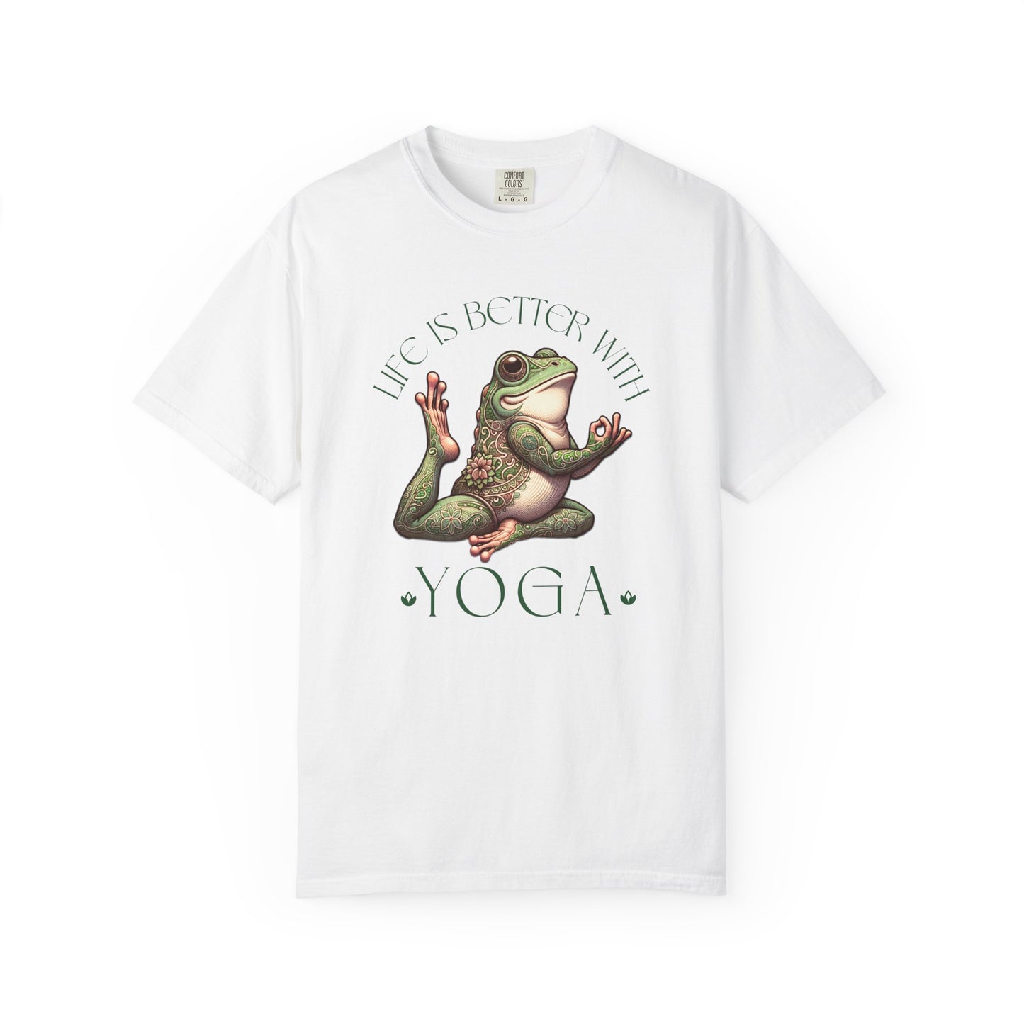 Green Yoga Frog Life Is Better With Yoga Unisex T-Shirt, Casual Wear, Highlander Fan Gift, T-Shirt Printify White S