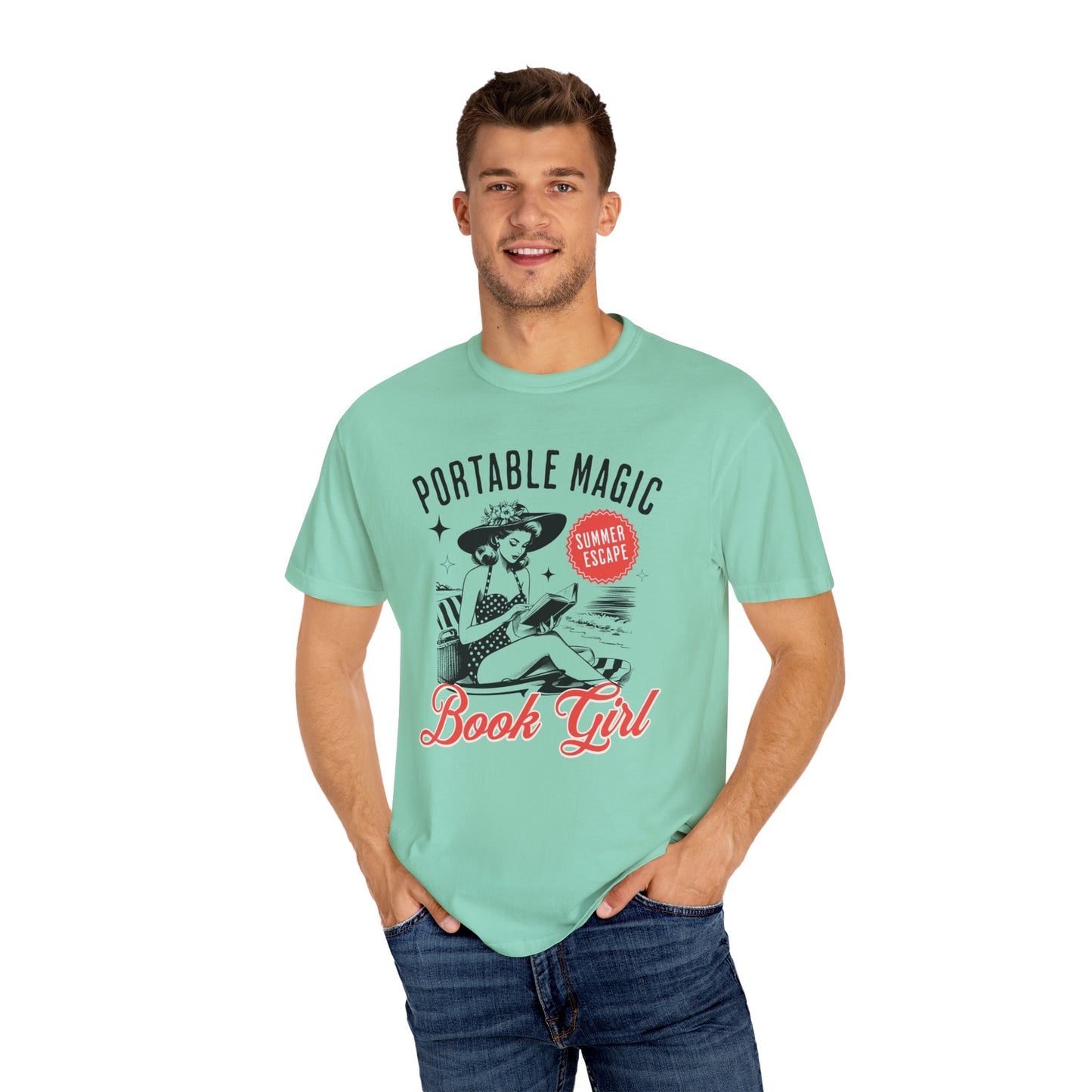 Portable Magic Book TShirt Retro Book Girl Summer Shirt Reader Lover Beach Bookish Gift For Vacation Romance Fantasy Reader Book Club Gifts T-Shirt Printify