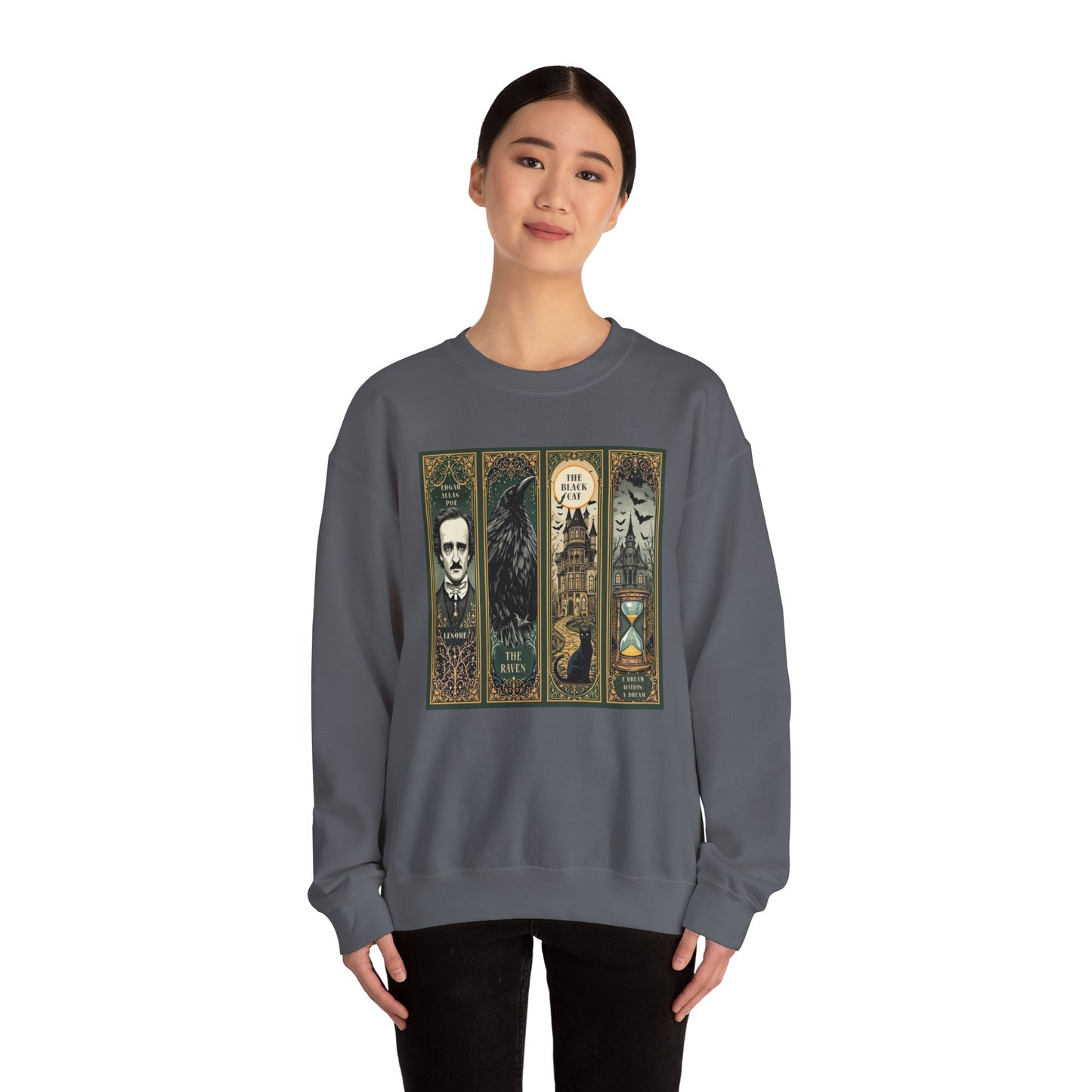 Edgar Allan Poe Sweatshirt The Raven Nevermore Gothic Horror Sweater Dark Academia Macabre Halloween Gift for Book Lovers Birthday Christmas