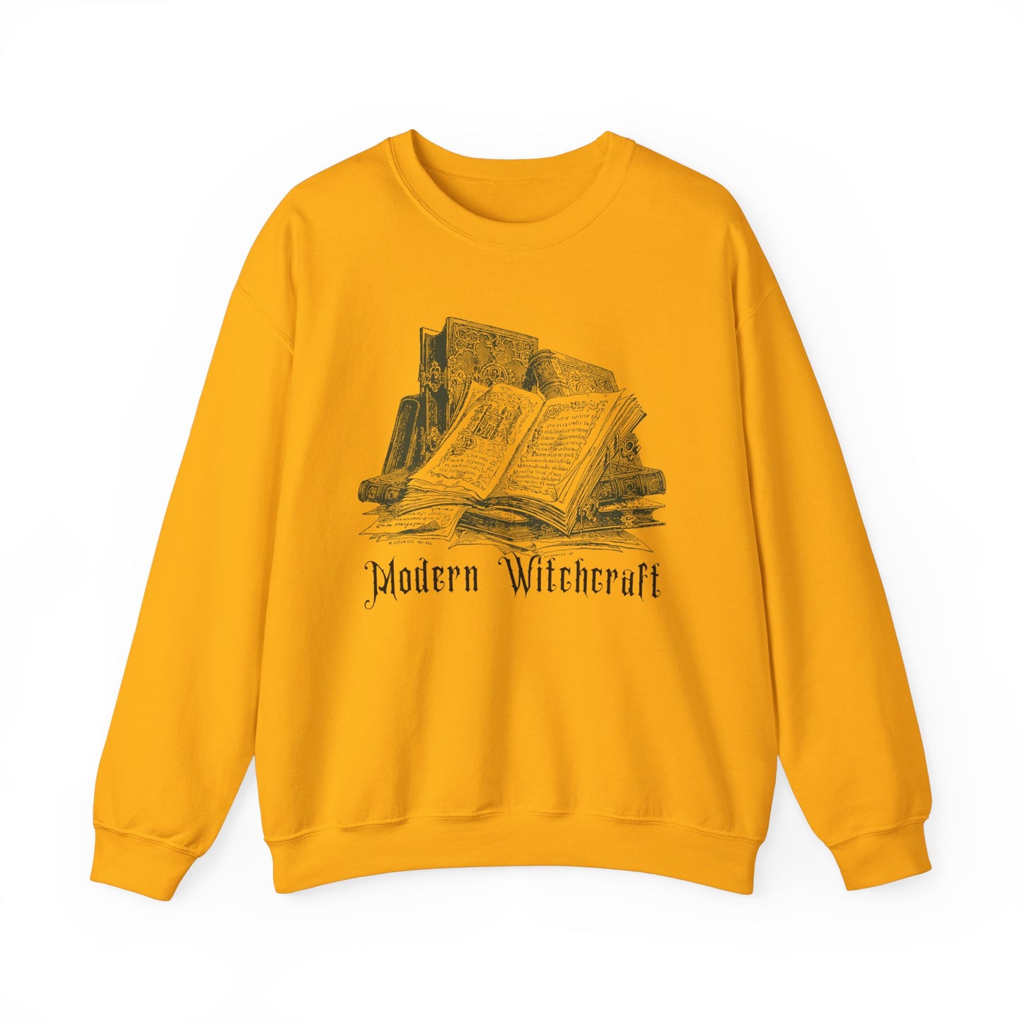 Halloween Vintage Witches Spell Books Sweatshirt, Spooky Season Sweater, Trick or Treating Shirt, Halloween Goth, Dark Academia Sweatshirt Sweatshirt Printify S Gold