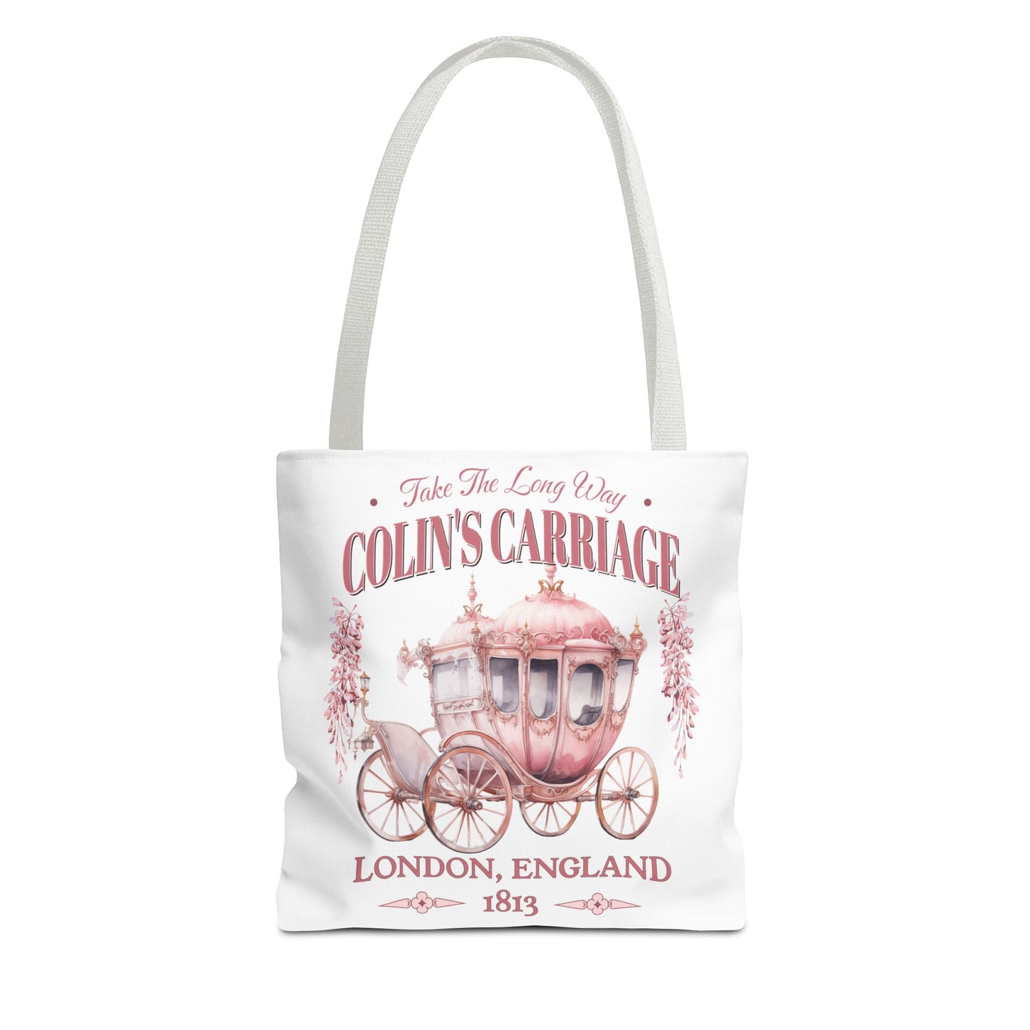 Colins Carriage Club Tote Bag Regency England Ton Society Gift For Book Lover Fan Historical Drama Penelope Romance Reader Bookclub Gift Bags Printify 13" × 13'' White