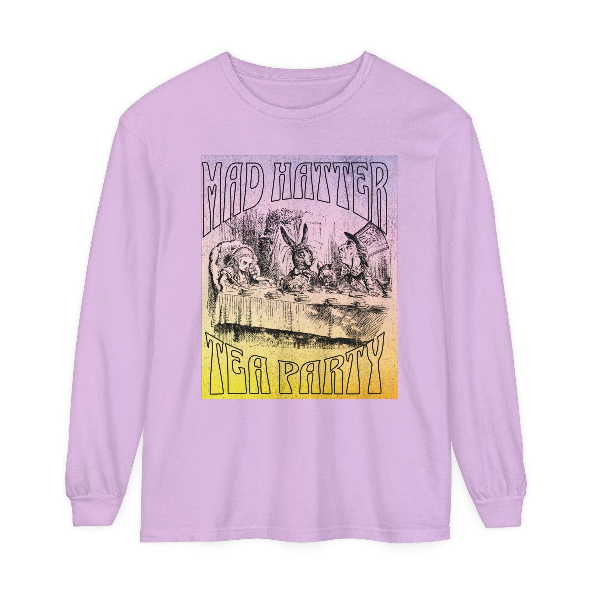 Retro Alice In Wonderland Long Sleeve Shirt, Lewis Carroll Whimsigoth Dark Academia TShirt, Mad Hatter's Tea Party Tee Bookish Booktok Gift Long-sleeve Printify Orchid S
