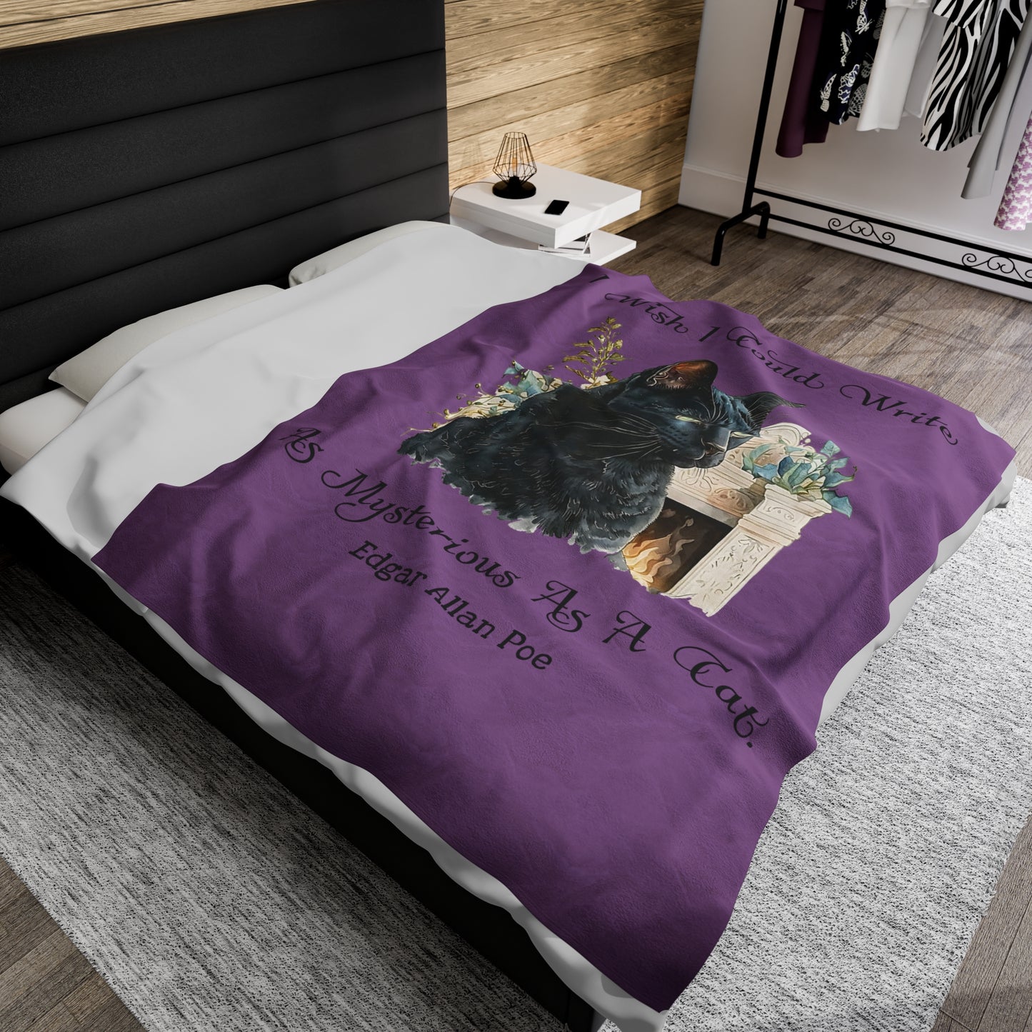 Edgar Allan Poe, The Black Cat Throw Blanket, Soft Book Lover Reading Blanket, Gothic Dark Academia, Horror Movie Watching Plush, Fairycore All Over Prints Printify