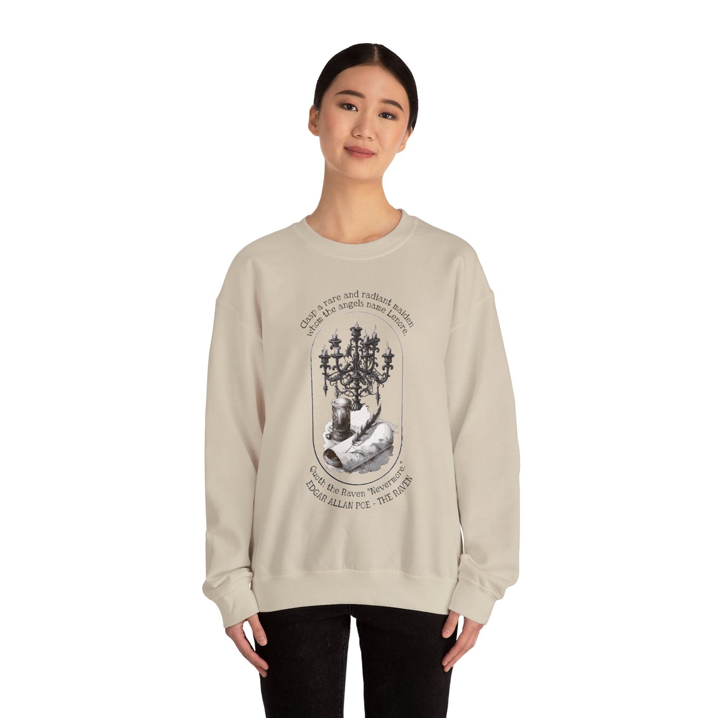 Edgar Allan Poe, Nevermore The Raven Sweatshirt, Book Lover, Halloween, Haunting Gothic Gift, Light, Dark Academia, Horror Movie Sweater Sweatshirt Printify