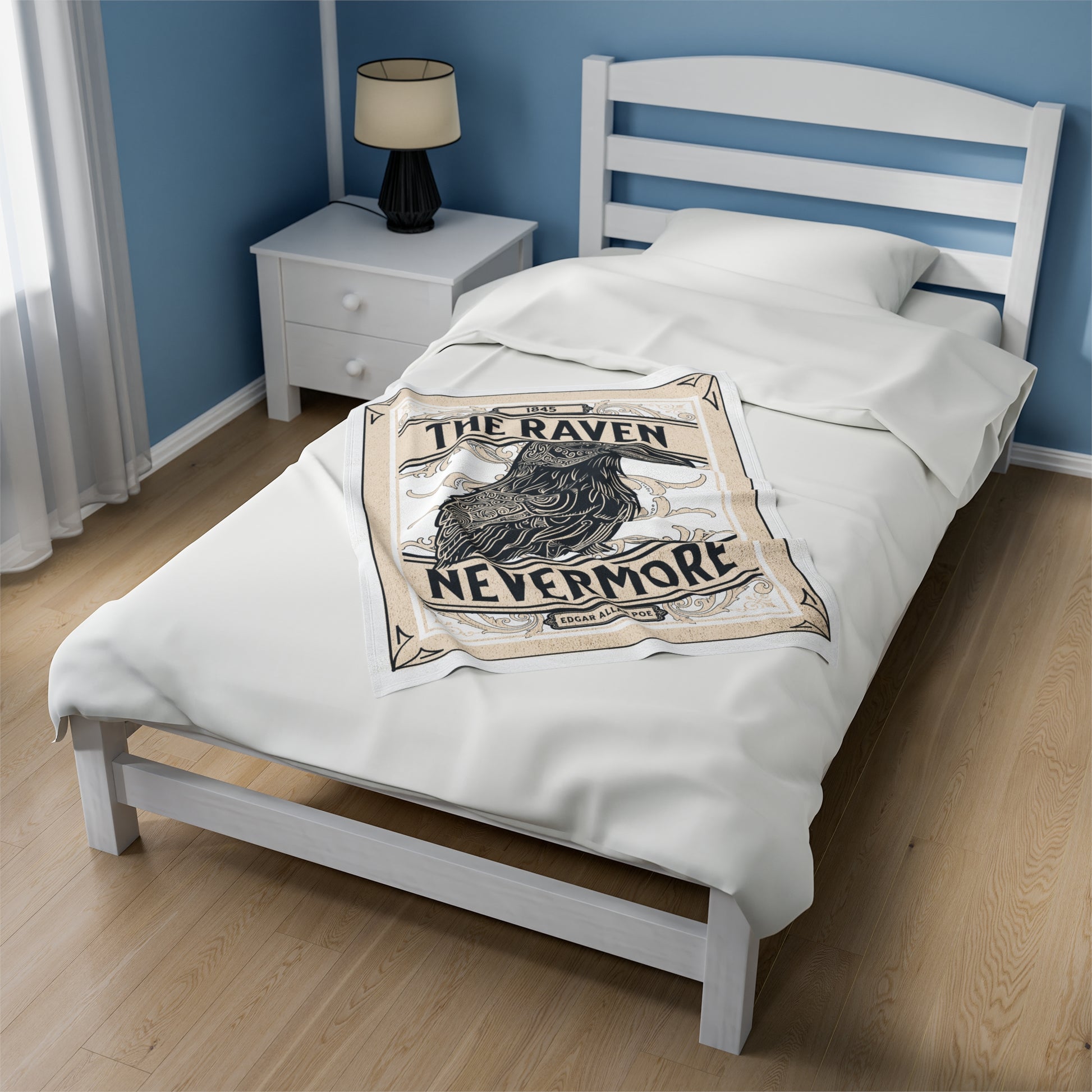 Edgar Allan Poe, Nevermore The Raven Throw Blanket, Book Lover Reading Blanket, Gothic Light, Dark Academia, Horror Movie Watching Blanket All Over Prints Printify