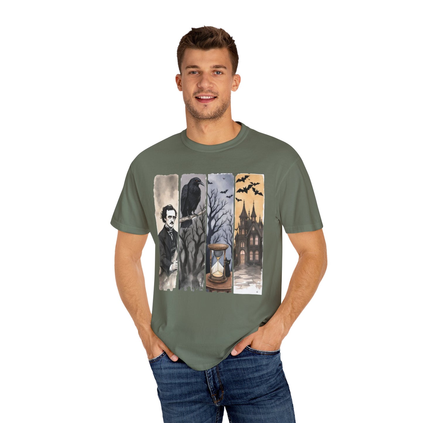 Edgar Allan Poe T-Shirt Gothic Graphic Tee The Raven Nevermore Quote Horror Literature Shirt Dark Academia Aesthetic Halloween Party Gift