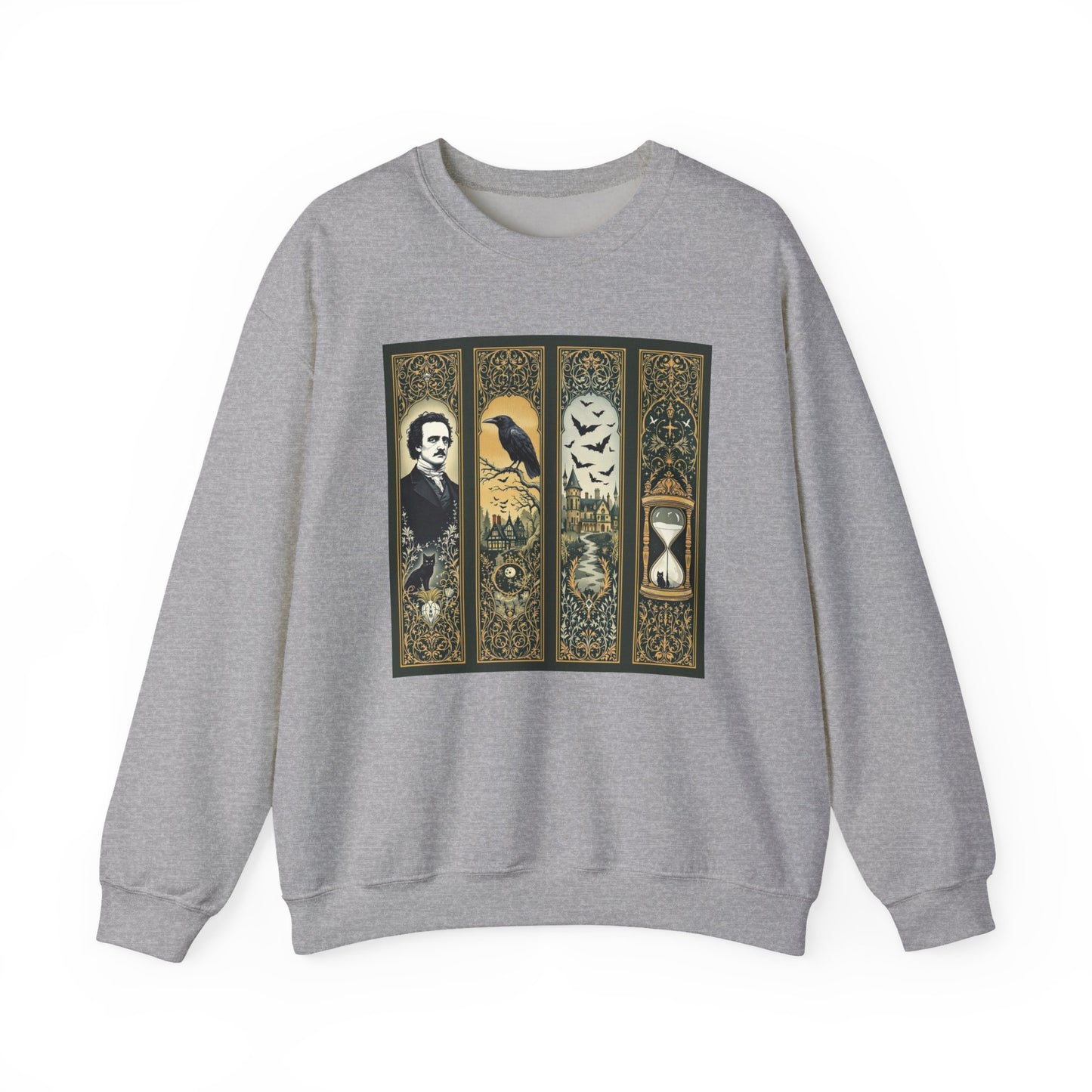Edgar Allan Poe Sweatshirt The Raven Nevermore Gothic Horror Sweater Dark Academia Macabre Halloween Gift for Book Lovers Birthday Christmas Sweatshirt Printify Sport Grey S