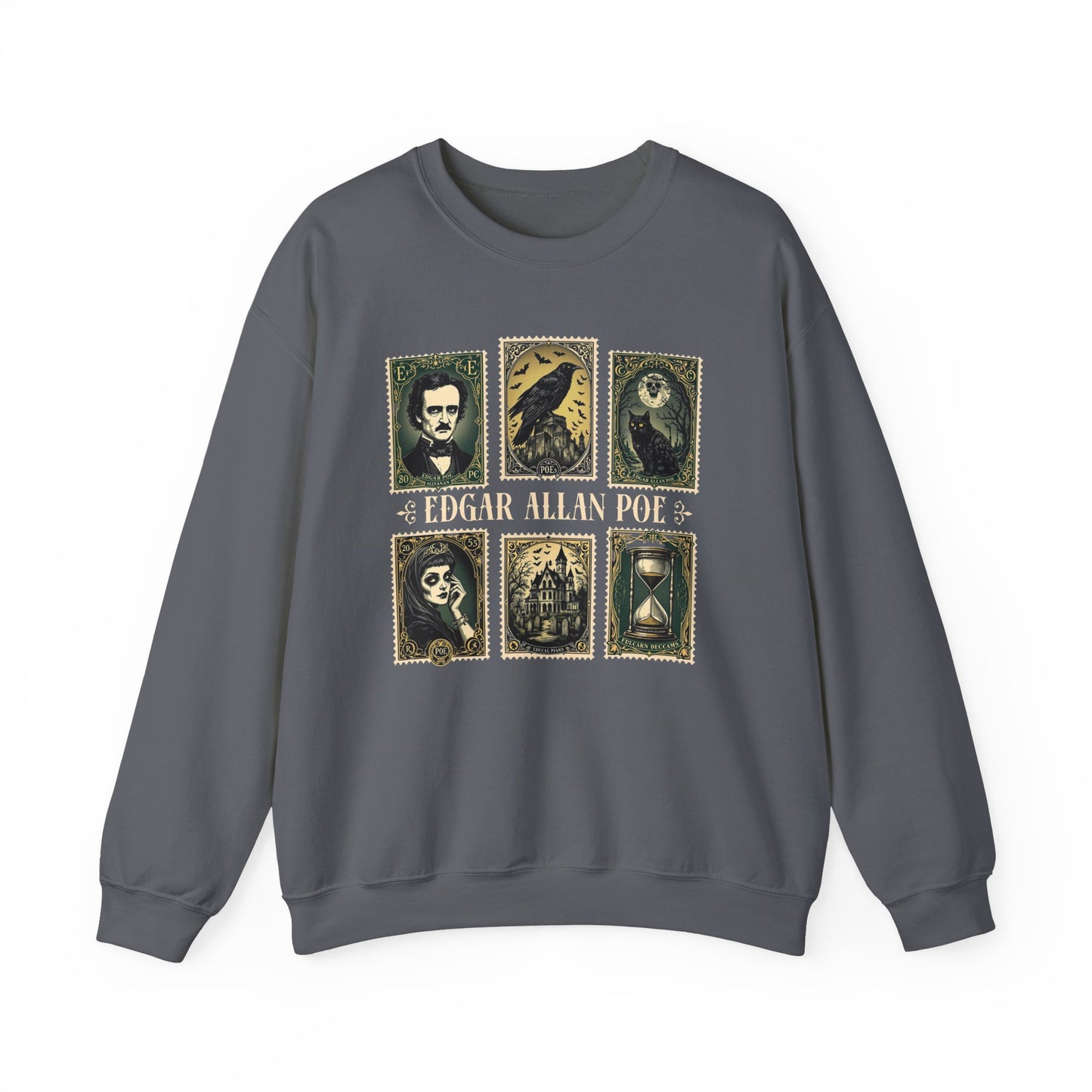 Edgar Allan Poe Sweatshirt The Raven Nevermore Gothic Horror Sweater Dark Academia Macabre Halloween Gift for Book Lovers Birthday Christmas Sweatshirt Printify Charcoal S