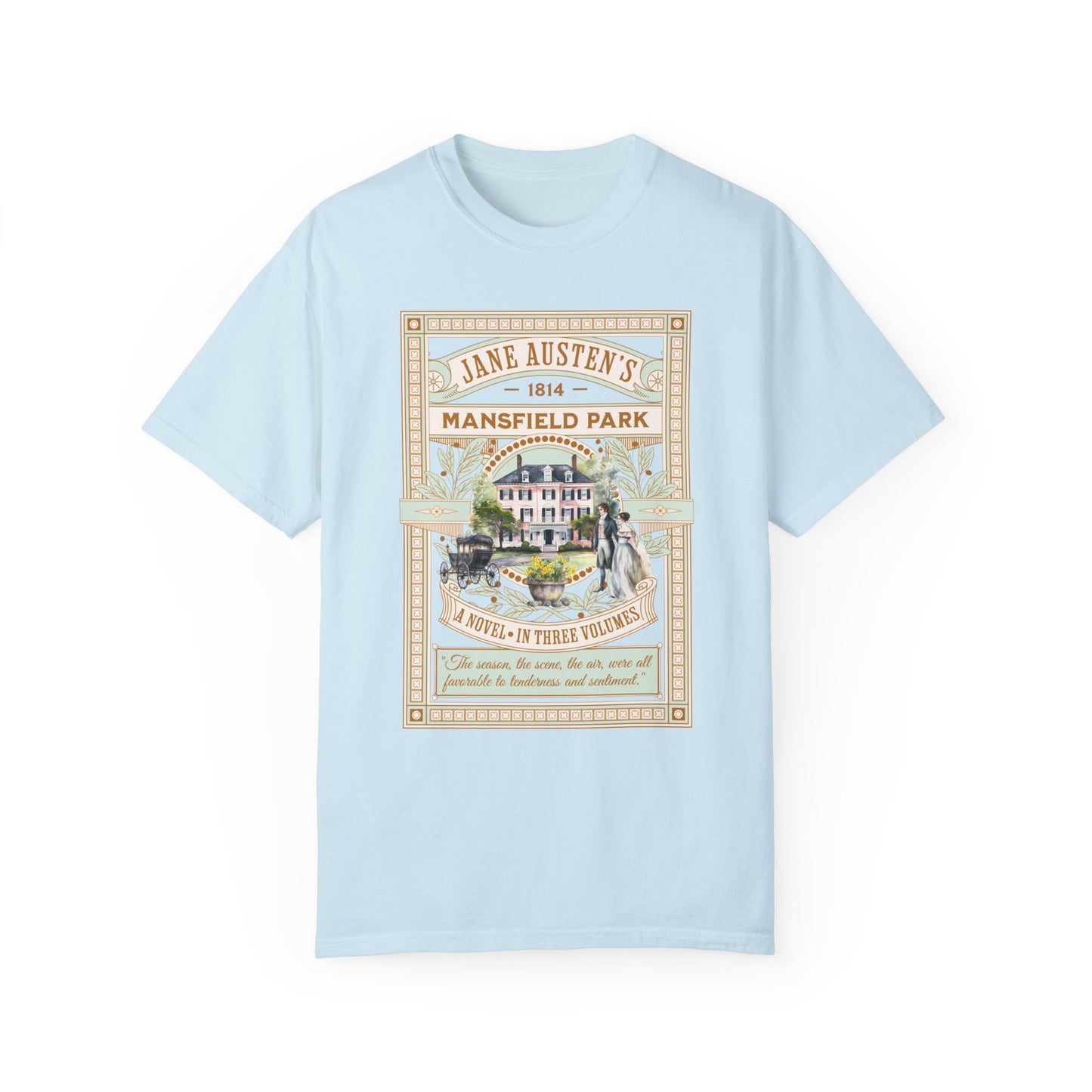 Jane Austen T- Shirt, Mansfield Park Historical Romance Comfort Colors Tee, Bookish Literary Jane Austen Fan Art Gift for Her Bookclub Shirt T-Shirt Printify Chambray S