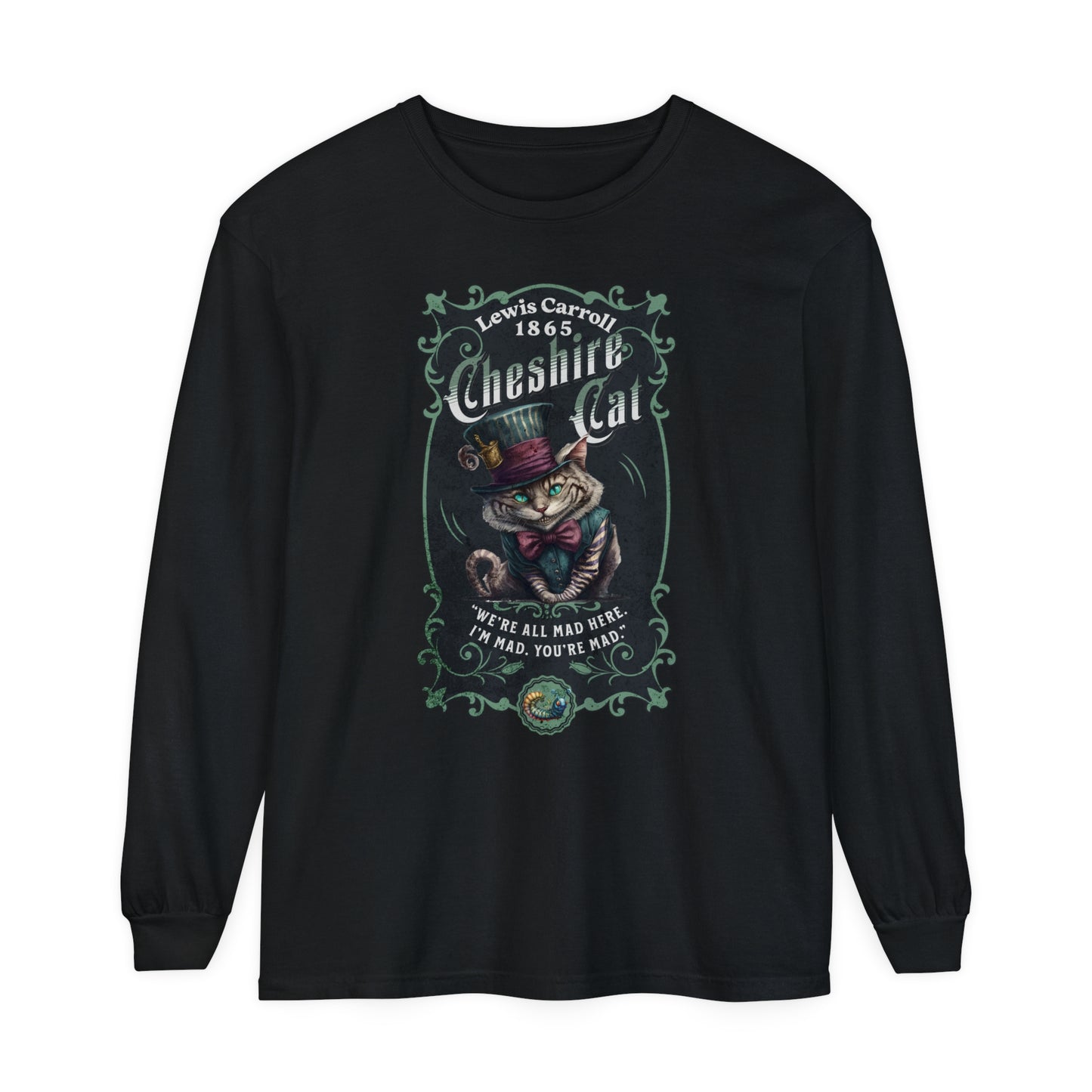 Cheshire Cat Long Sleeve Shirt, Alice in Wonderland, Lewis Carroll Dark Academia TShirt Mad Hatter Tea Party Bookish Book Lover Booktok Gift Long-sleeve Printify Black S