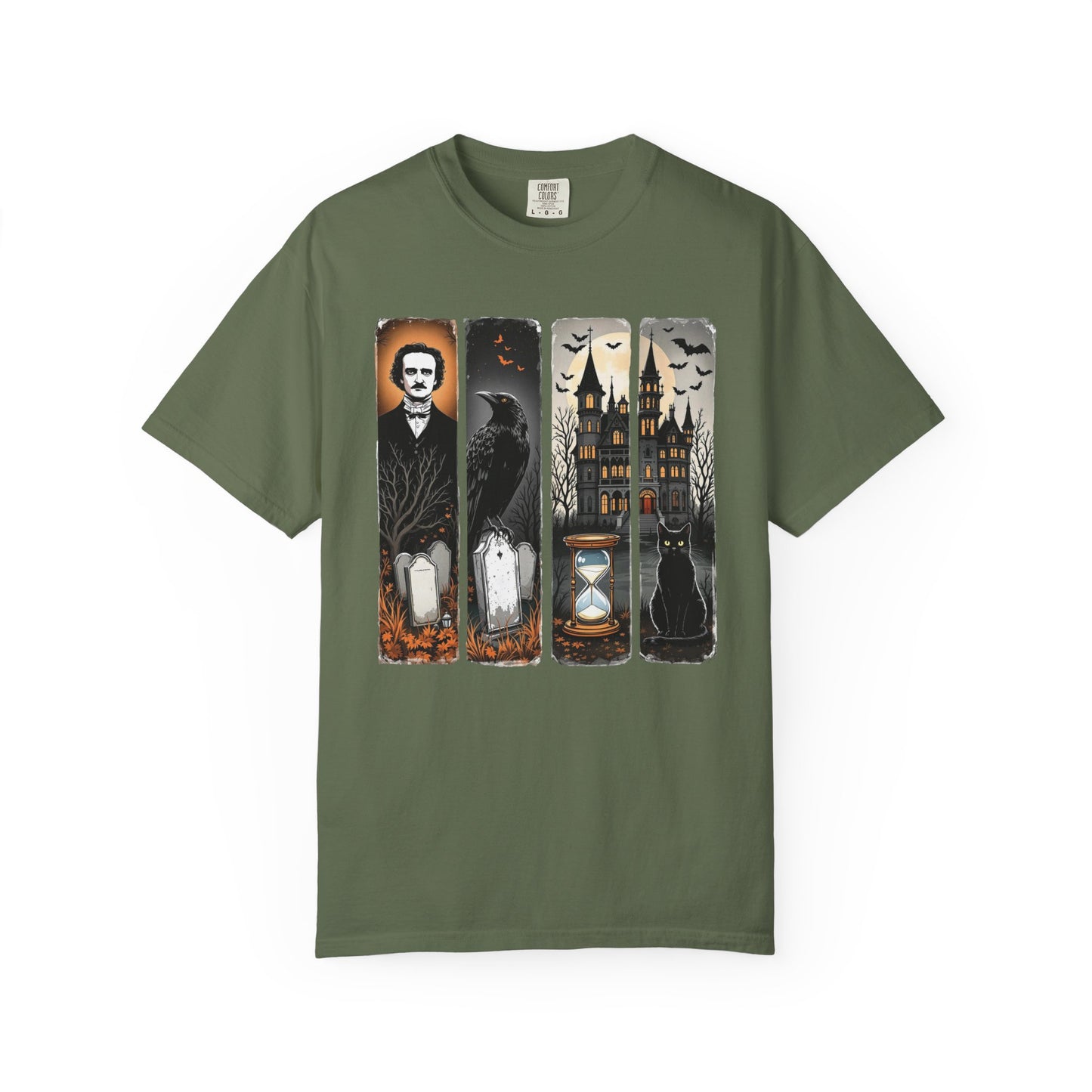 Edgar Allan Poe T-Shirt Gothic Graphic Tee The Raven Nevermore Quote Horror Literature Shirt Dark Academia Aesthetic Halloween Party Gift T-Shirt Printify Sage S