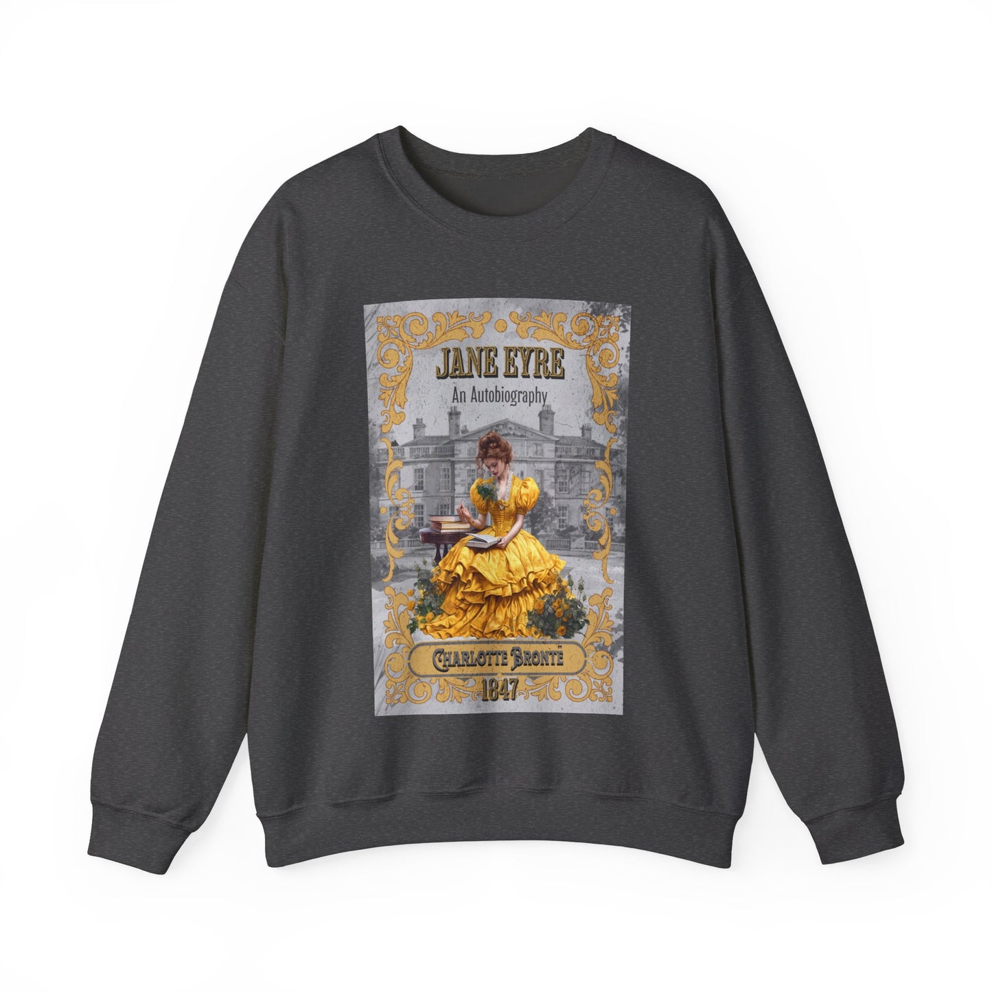 Jane Eyre Sweatshirt, Charlotte Brontë Historical Romance Sweater, Bookish Literary Brontë Sisters Fan Art Gift, Gift for Her, Readers, Sweatshirt Printify S Dark Heather