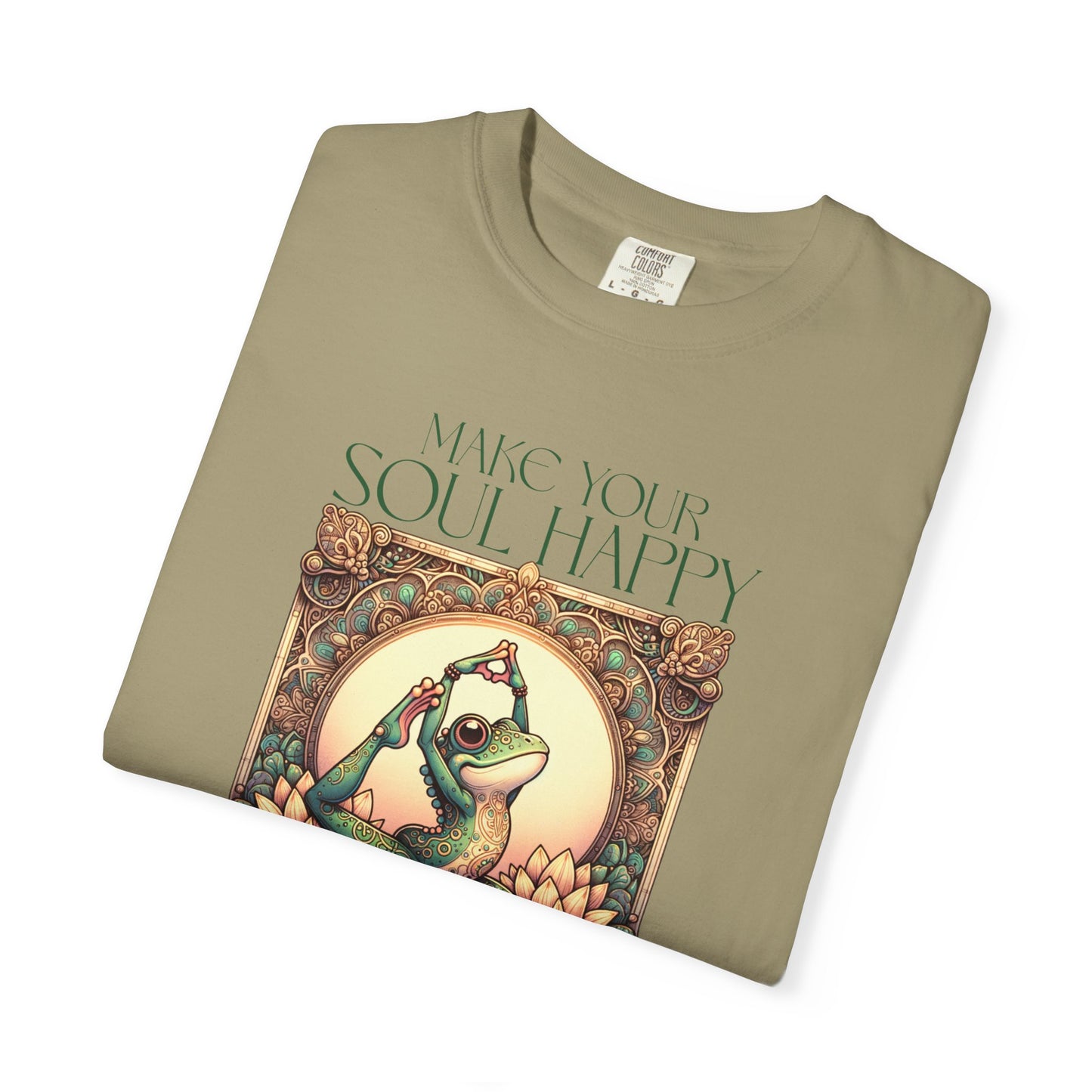 Green Yoga Frog Make Your Soul Happy Unisex T-Shirt, Casual Wear, Highlander Fan Gift, T-Shirt Printify