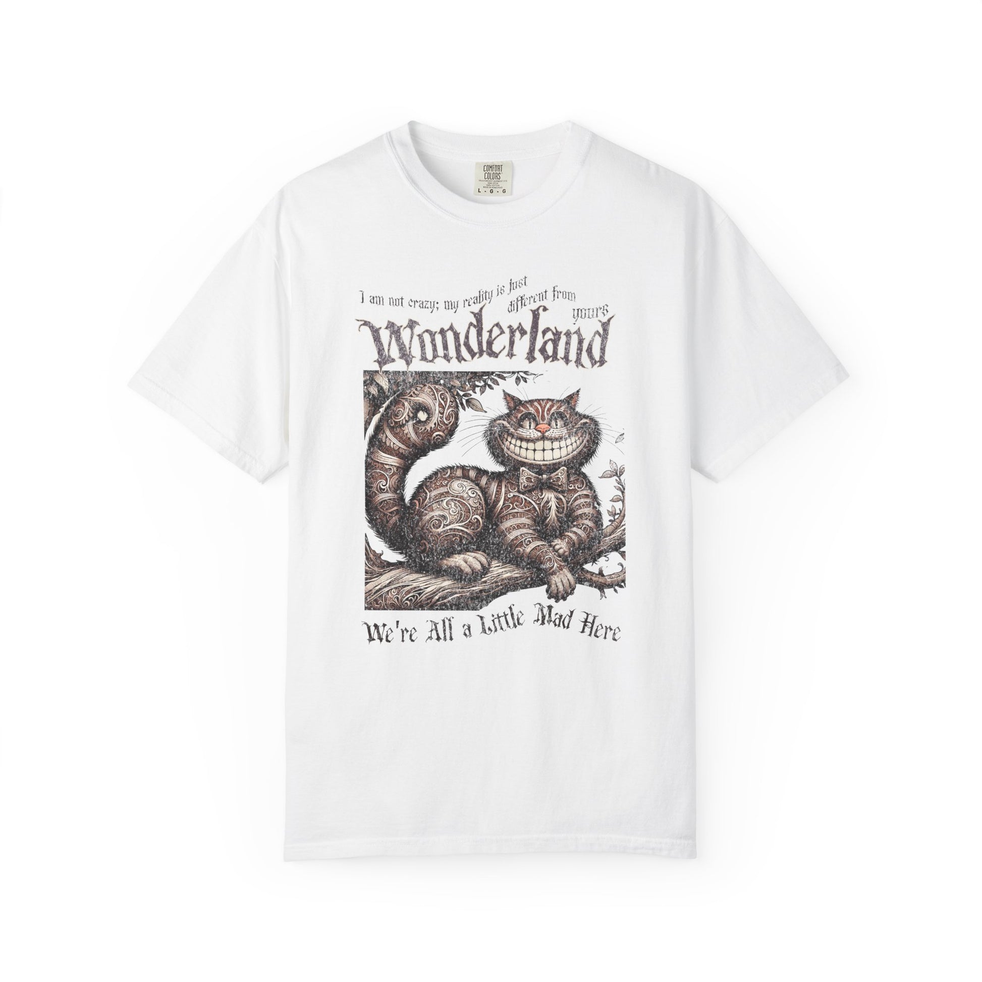 Cheshire Cat Alice in Wonderland TShirt Comfort Colors Oversized T-Shirt Dark Academia Mad Hatter Tea Party Bookish Book Lover Booktok Gift T-Shirt Printify White S