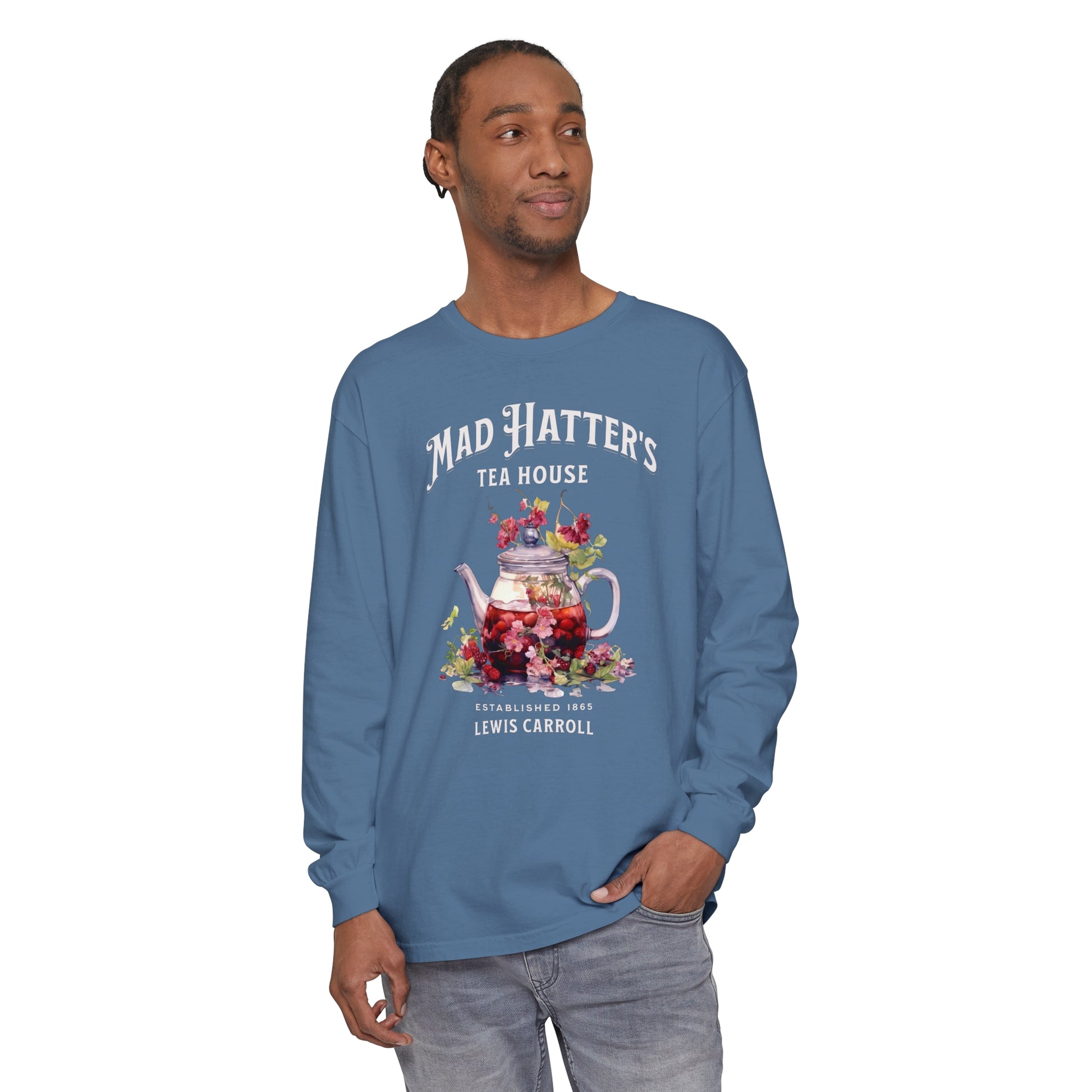 Mad Hatter's Tea Long Sleeve Shirt Alice In Wonderland Lewis Carroll Whimsigoth Academia TShirt Mad Hatter Tea Party Tee Bookish Booktok Long-sleeve Printify