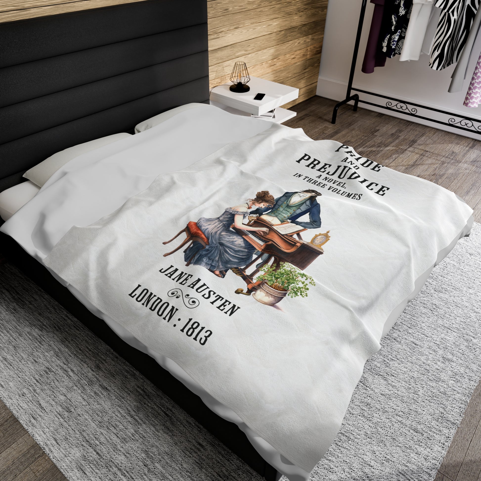 Jane Austen Plush Throw Blanket, Pride And Prejudice Historical Romance Gift, Bookish Literary Jane Austen Fan Art, Gift for Her, Bookclub All Over Prints Printify