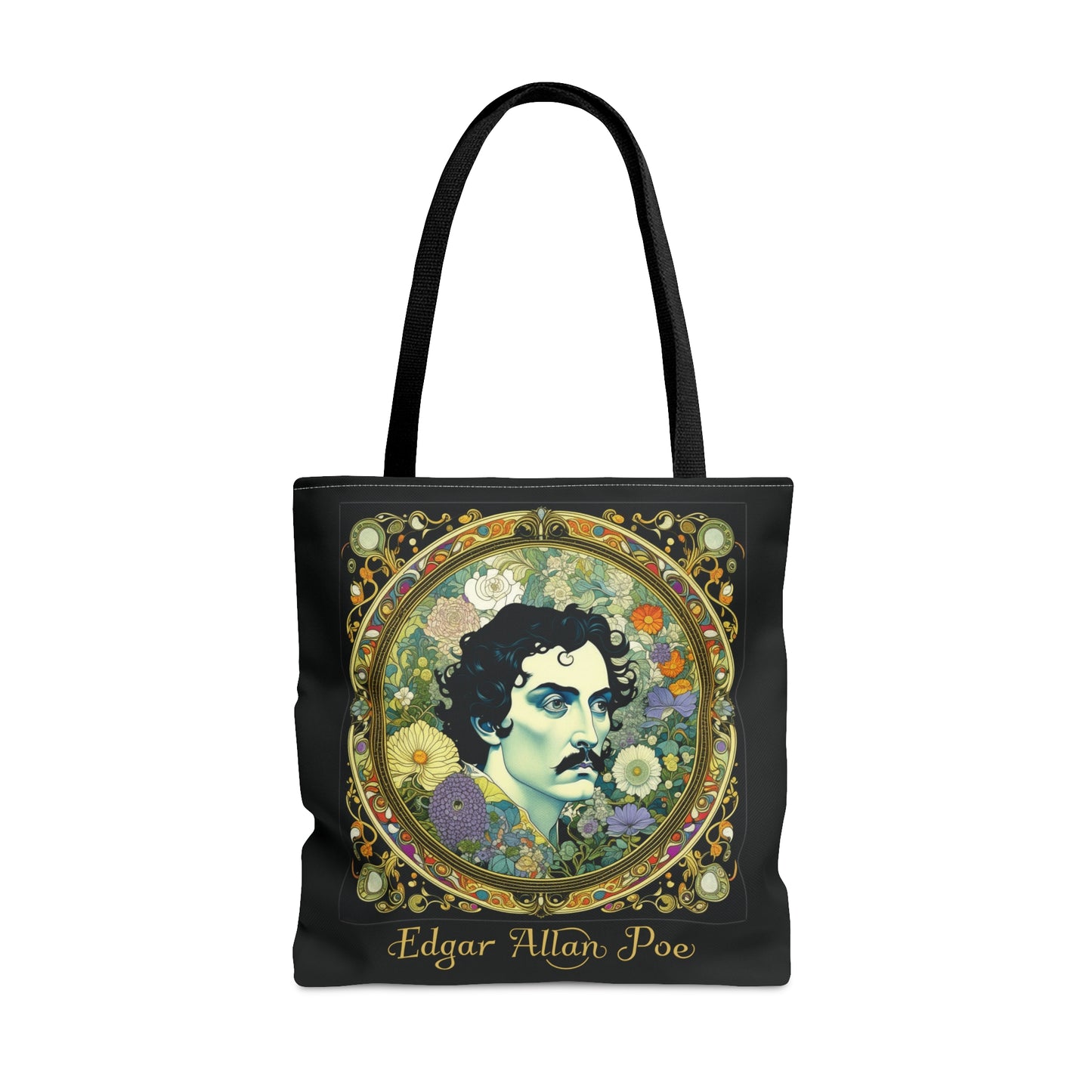 Edgar Allan Poe Tote Bag, Night Garden Botanical Shoulder Bag, Book, Library, Grocery, Travel Bag, Dark Academia, Bookish, Bookclub Gift, Bags Printify Large