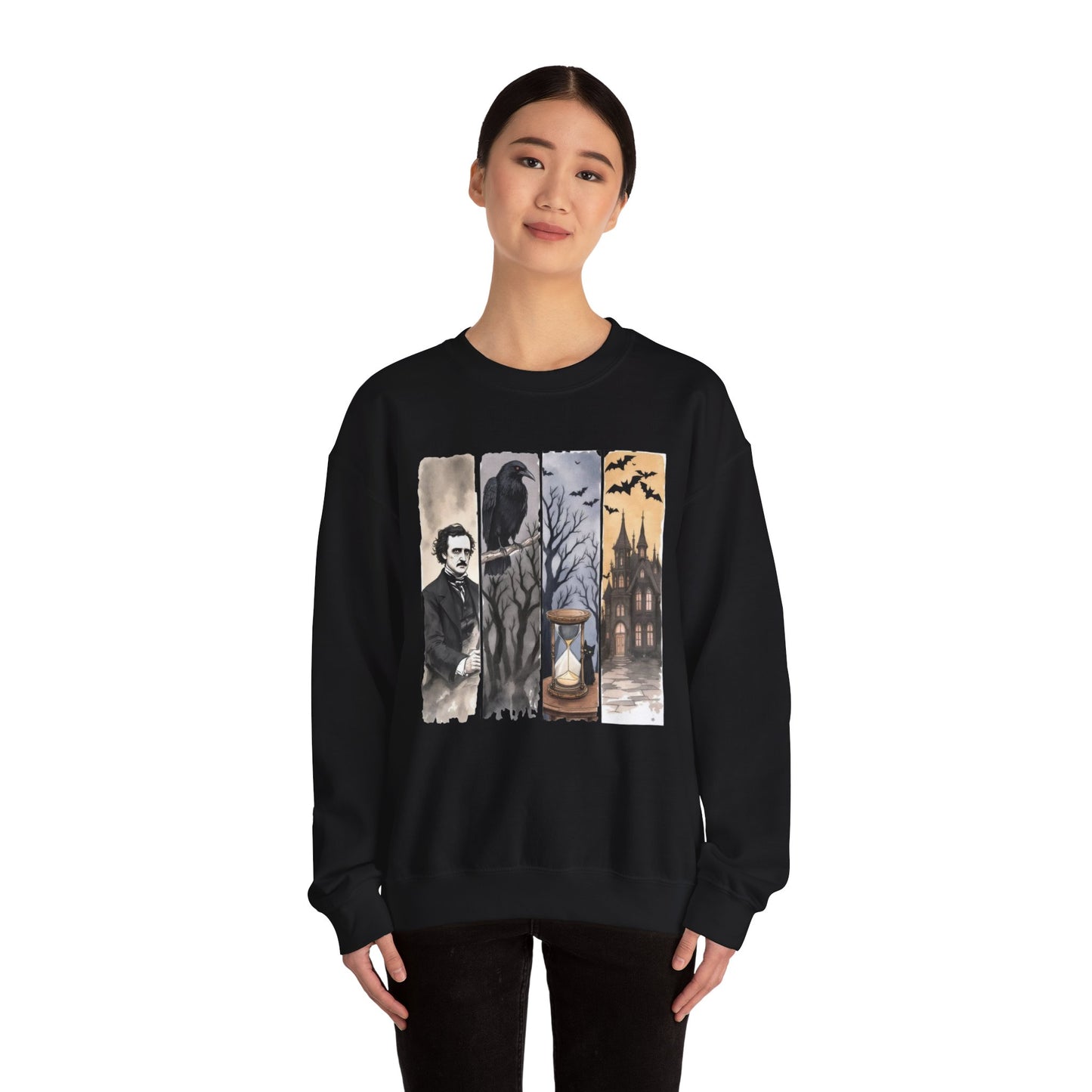 Edgar Allan Poe Sweatshirt The Raven Nevermore Gothic Horror Sweater Dark Academia Macabre Halloween Gift for Book Lovers Birthday Christmas Sweatshirt Printify