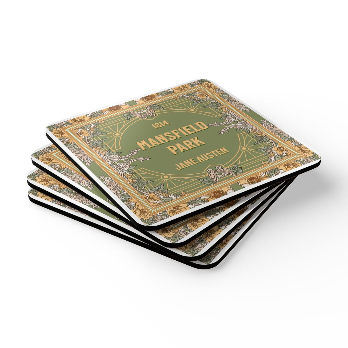 Jane Austen Coffee Mug Coasters, Pride & Prejudice Historical Romance Home Decor, Bookish Bookclub Literary Set of 4 Fan Art Gifts for Her, Home Decor Printify