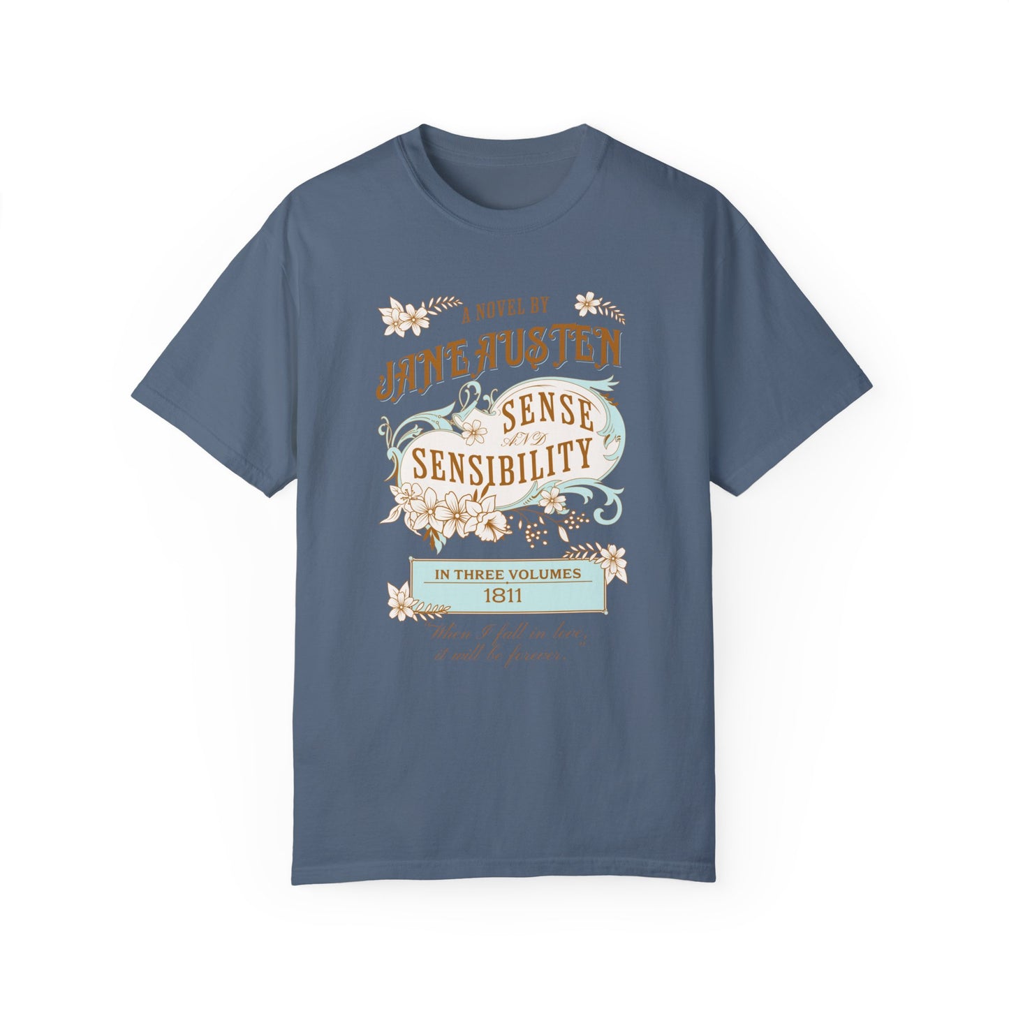 Jane Austen T-Shirt, Sense & Sensibility Historical Romance Comfort Colors Tee, Bookish Literary Jane Austen Fan Art Gift for Her, Readers, T-Shirt Printify Blue Jean S
