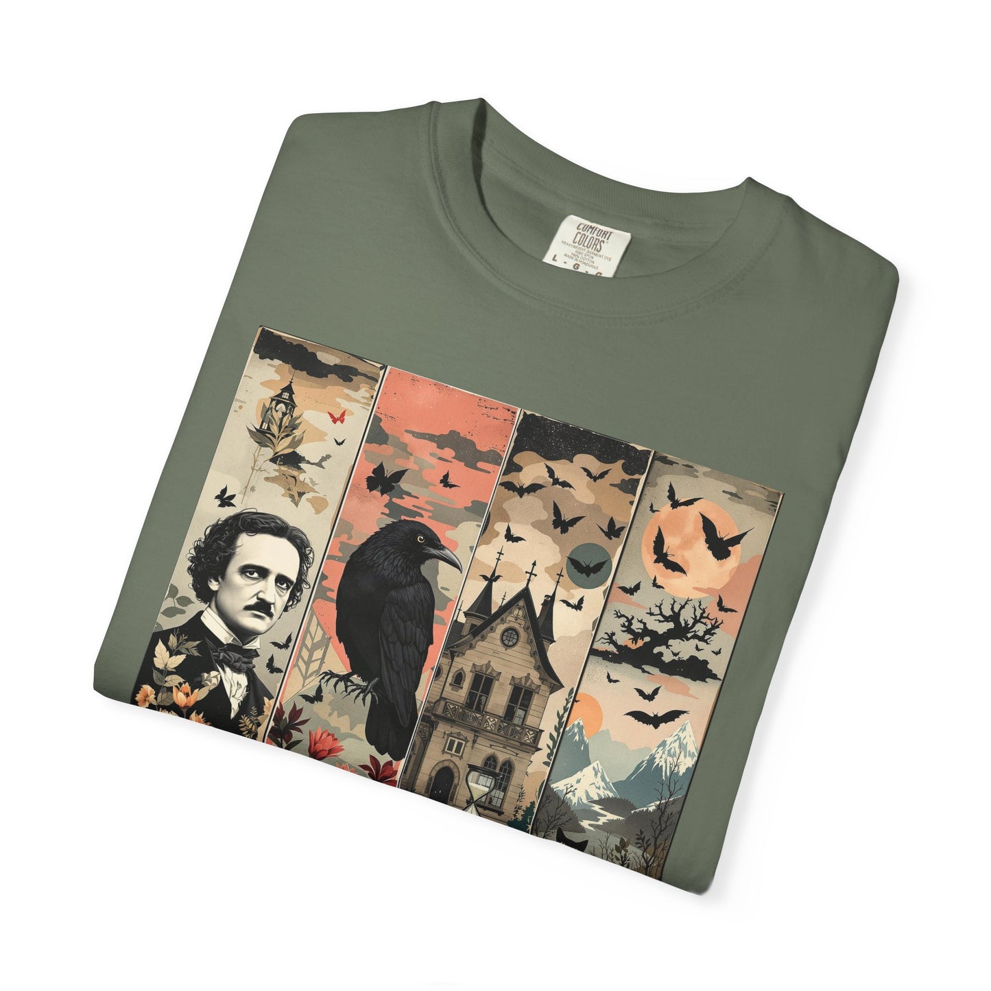 Edgar Allan Poe T-Shirt Gothic Graphic Tee The Raven Nevermore Quote Horror Literature Shirt Dark Academia Aesthetic Halloween Party Gift