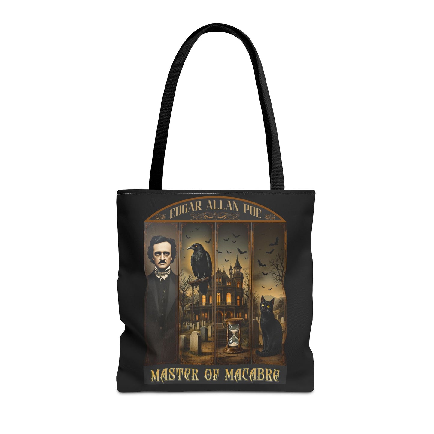 Edgar Allan Poe Tote Bag Gothic Literary Gift for Book Lover Dark Academia Macabre Accessory Halloween Tote Fall School Bag for Poetember Bags Printify 16" × 16'' Black
