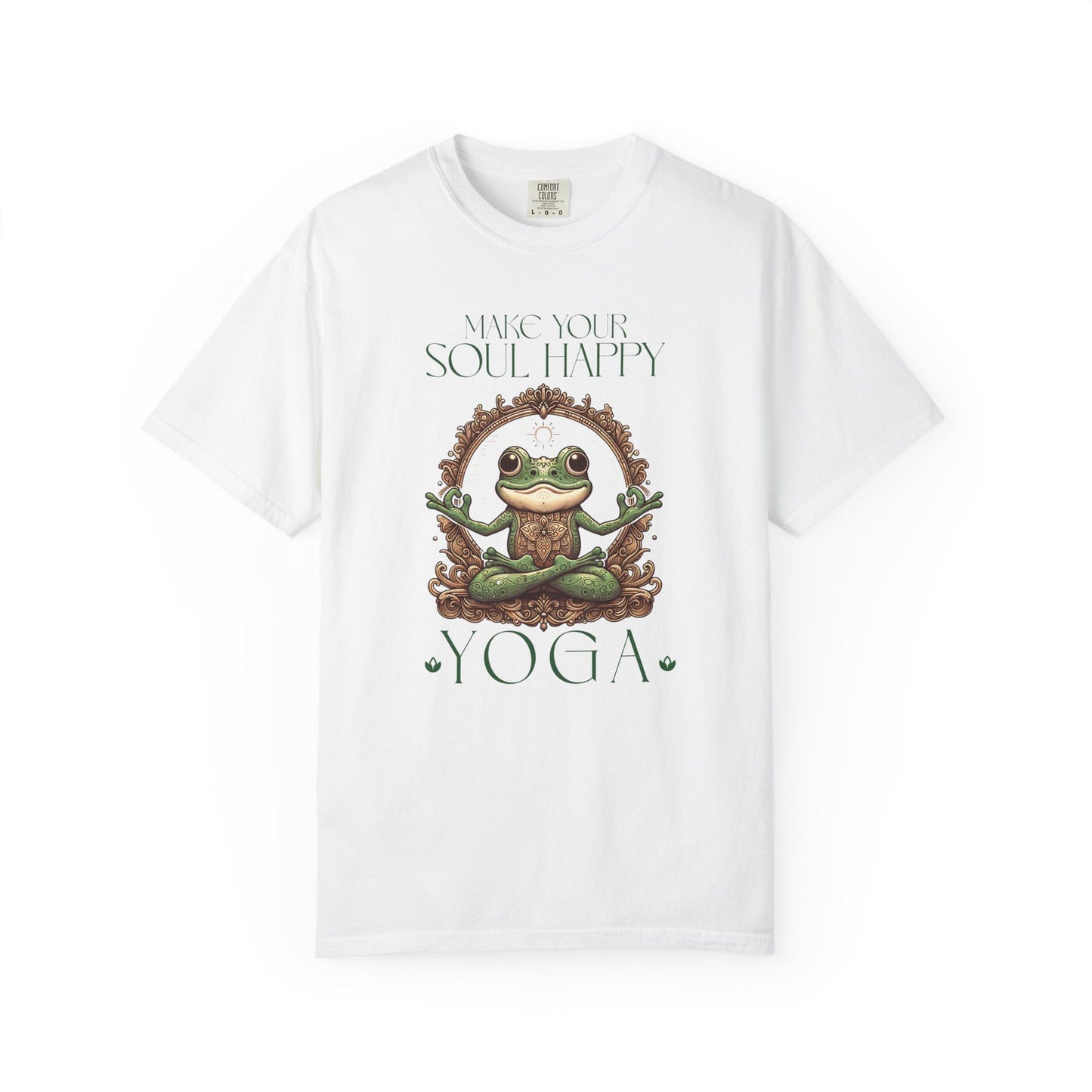 Green Yoga Frog Make Your Soul Happy Unisex T-Shirt, Casual Wear, Highlander Fan Gift, T-Shirt Printify White S