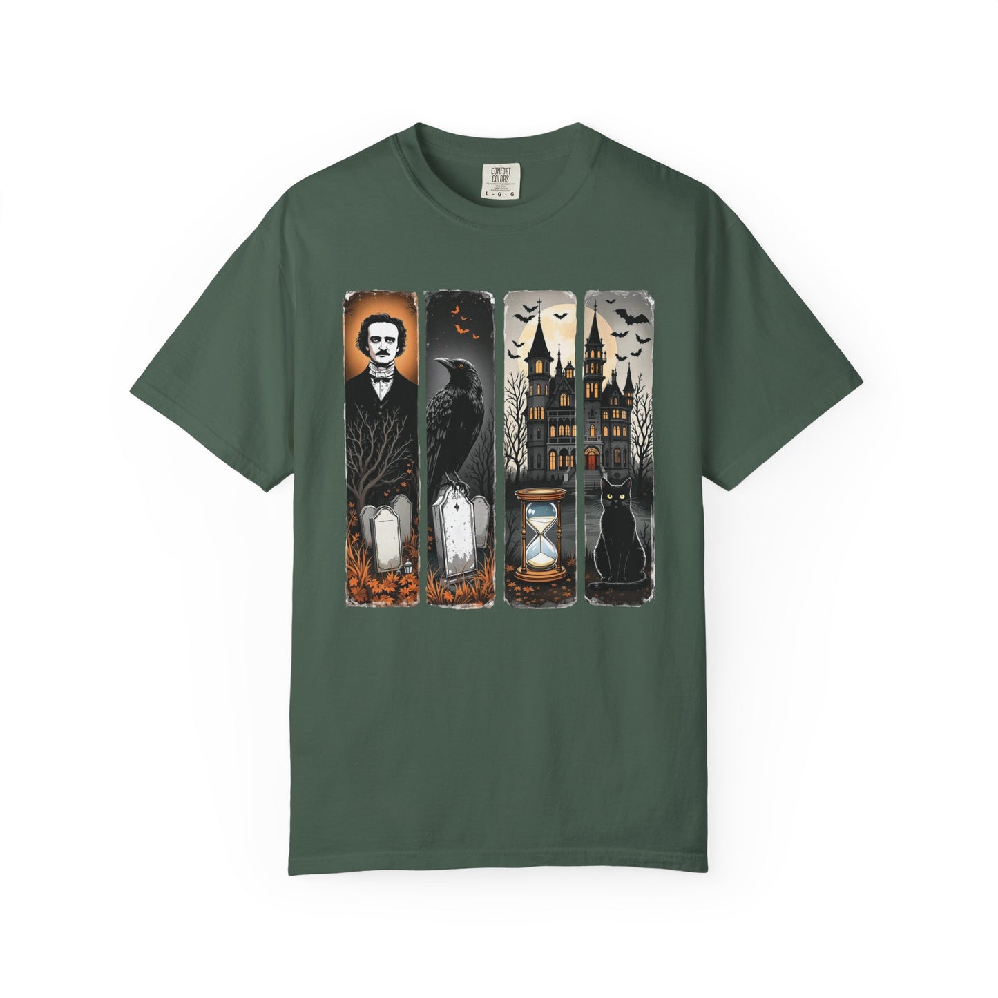 Edgar Allan Poe T-Shirt Gothic Graphic Tee The Raven Nevermore Quote Horror Literature Shirt Dark Academia Aesthetic Halloween Party Gift T-Shirt Printify Blue Spruce S