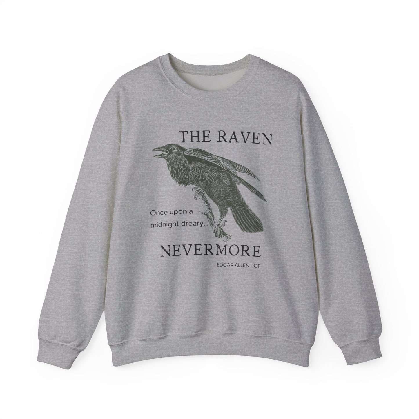 Halloween Vintage The Raven Sweatshirt, Spooky Season Sweater, Trick or Treating Shirt, Halloween Party, Edgar Allen Poe, Nevermore, Gothic Sweatshirt Printify S Sport Grey