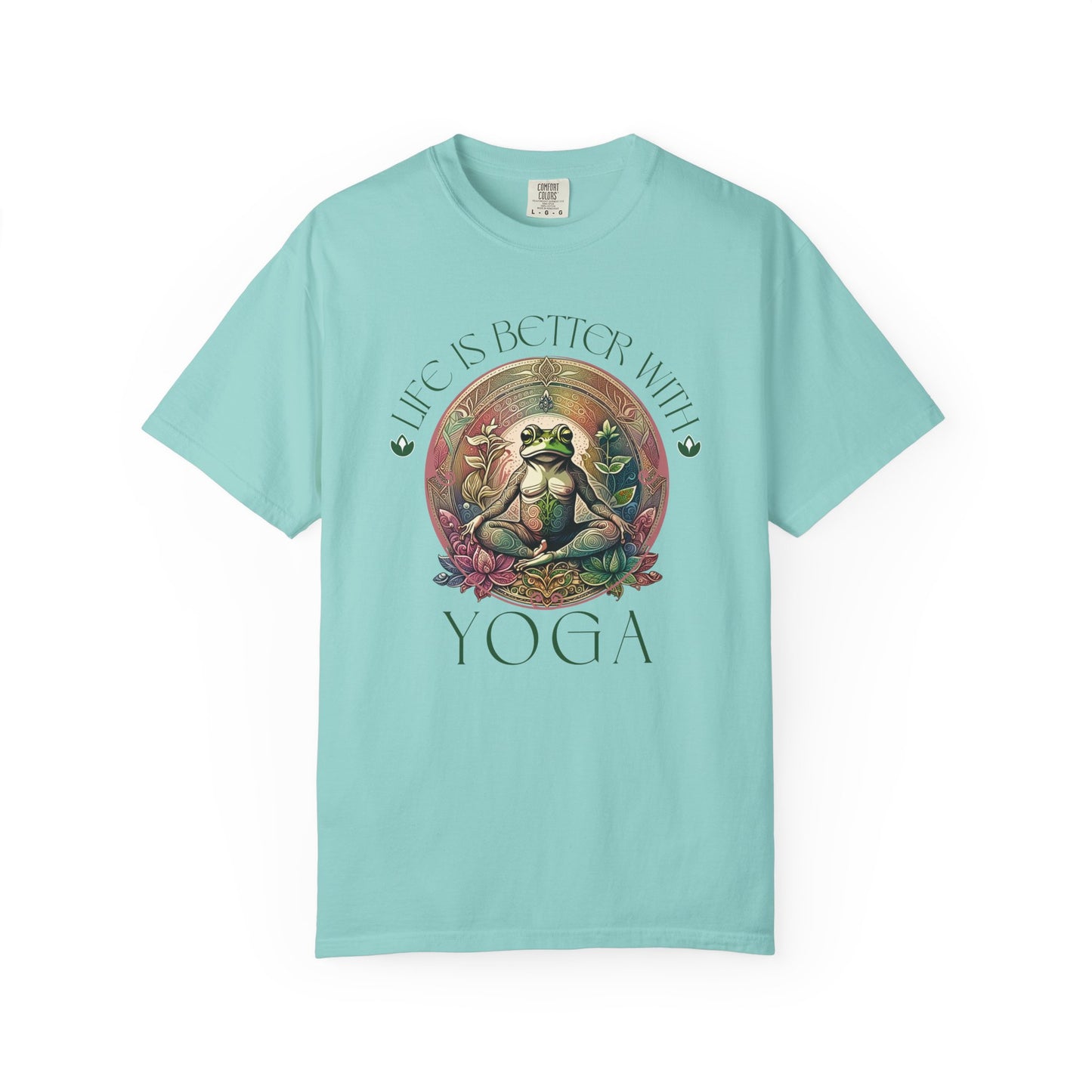 Green Yoga Frog Life Is Better With Yoga Unisex T-Shirt, Casual Wear, Highlander Fan Gift, T-Shirt Printify Chalky Mint S