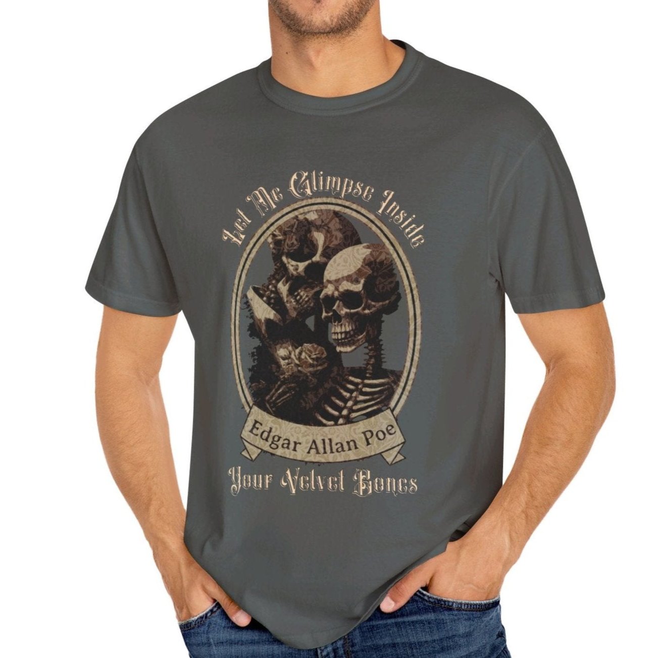 Edgar Allan Poe Shirt, Your Velvet Bones Tee, Book, Reading Lover Shirt, Halloween, Gothic, Light Academia Gifts, Comfort Colours TShirt T-Shirt Printify