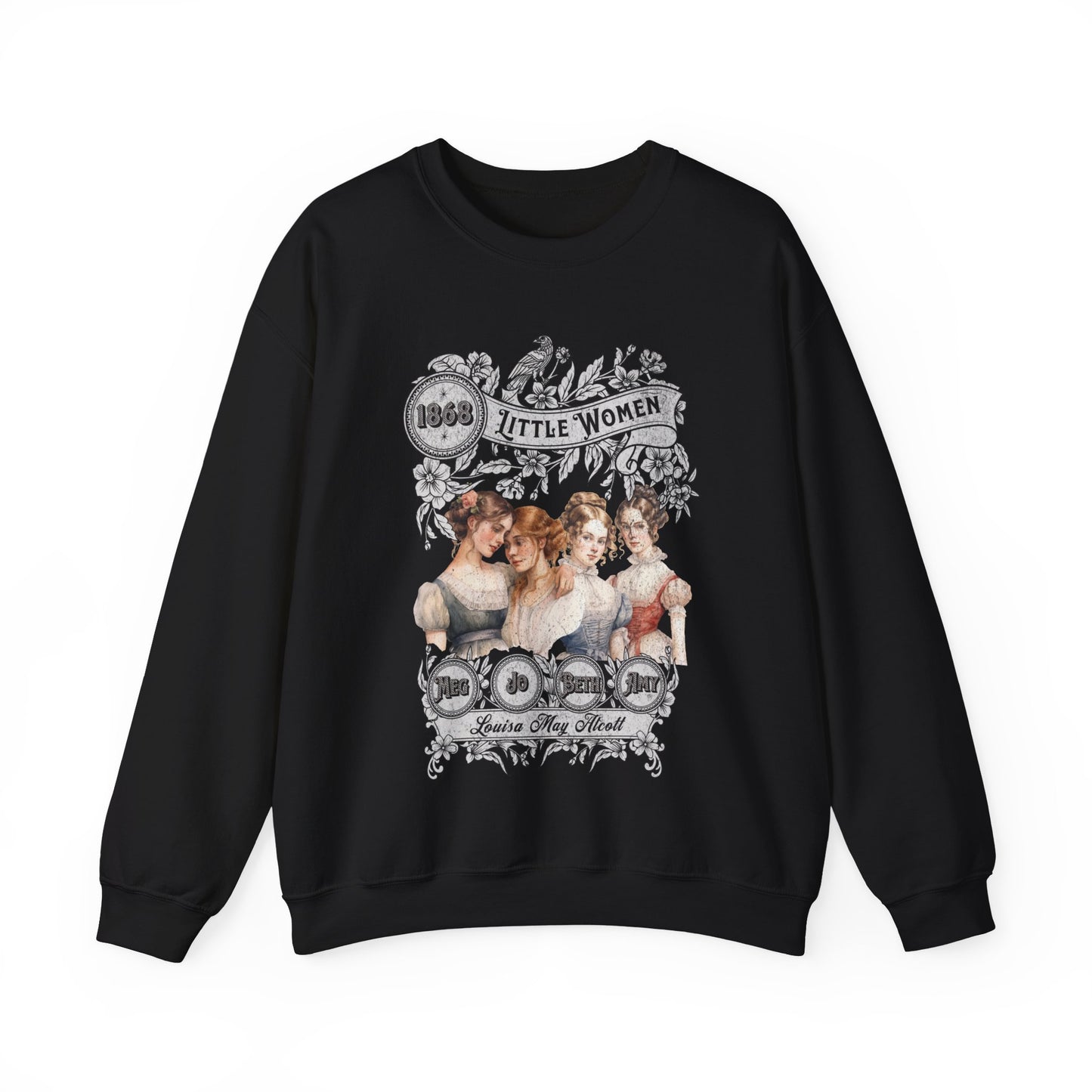 Little Women Sweatshirt, Louisa May Alcott Historical Romance Sweater, Bookish Literary Fan Art Gift, Gift for Her, Bookclub Crewneck Shirt Sweatshirt Printify S Black