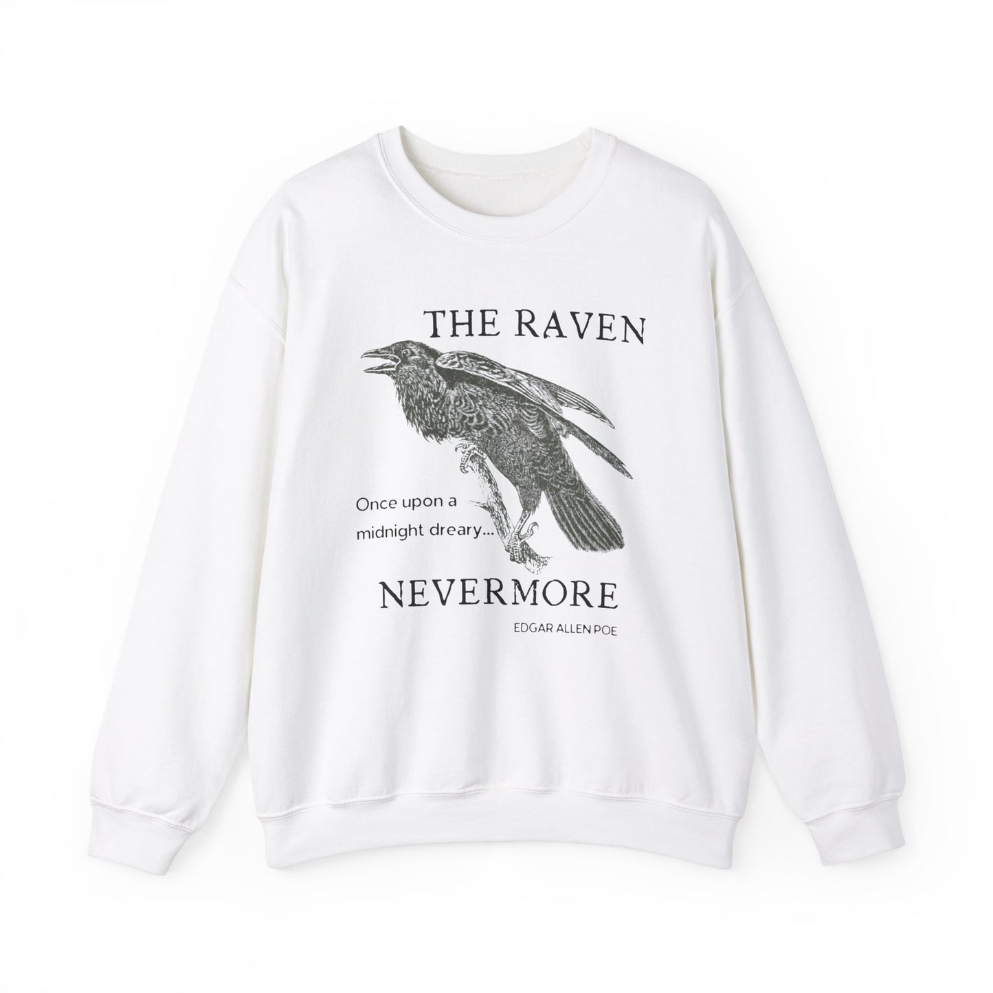 Halloween Vintage The Raven Sweatshirt, Spooky Season Sweater, Trick or Treating Shirt, Halloween Party, Edgar Allen Poe, Nevermore, Gothic Sweatshirt Printify S White