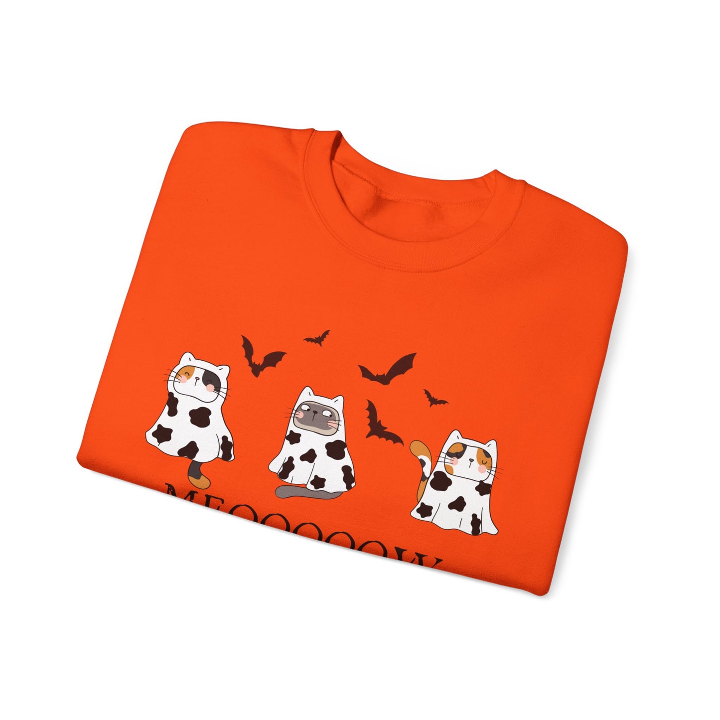 Cute Halloween Cow Ghost Cats Sweatshirt, Cats in Cow Ghost Costumes, Spooky Season Sweater, Halloween Party Shirt, Cat Lover Gift Sweatshirt Printify
